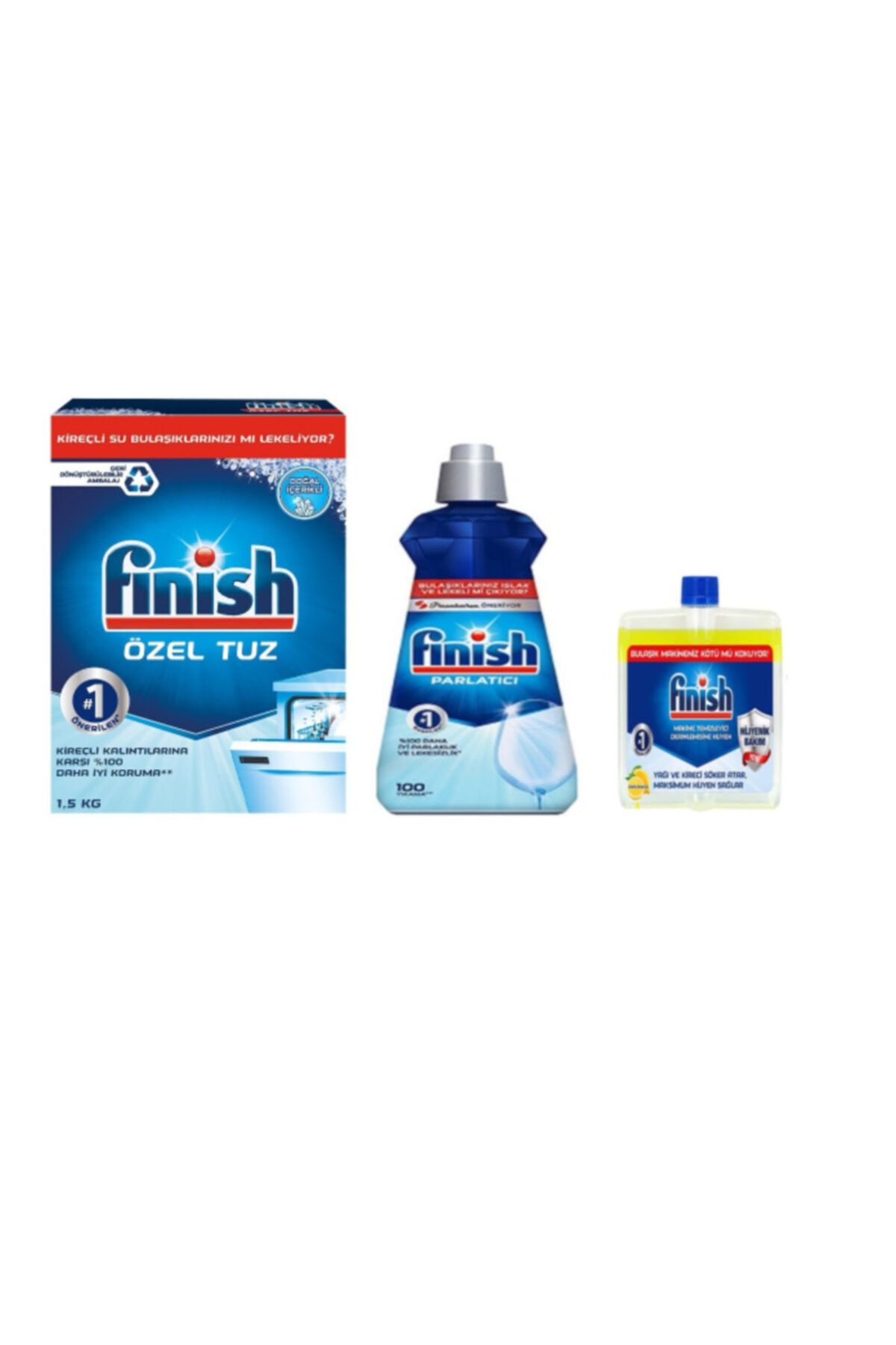 Finish Bulaşık Makinesi Tuz Seti (1,5 Kg Tuz 400ml Parlatıcı 250ml Limon Makine Temizleyici