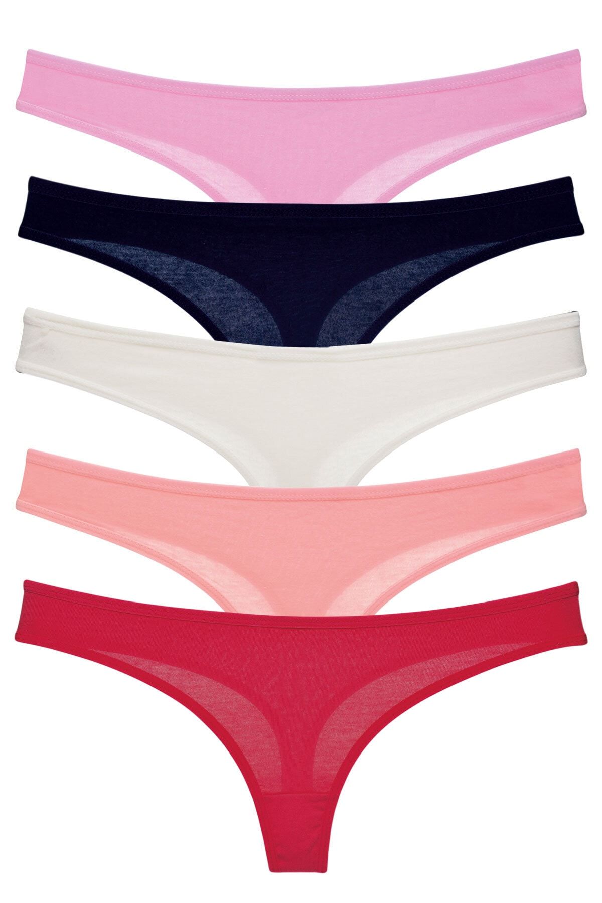 LadyMelex Kadın Pembe Lacivert Ekru Somon Bordo Klasik Tanga 5'li Paket