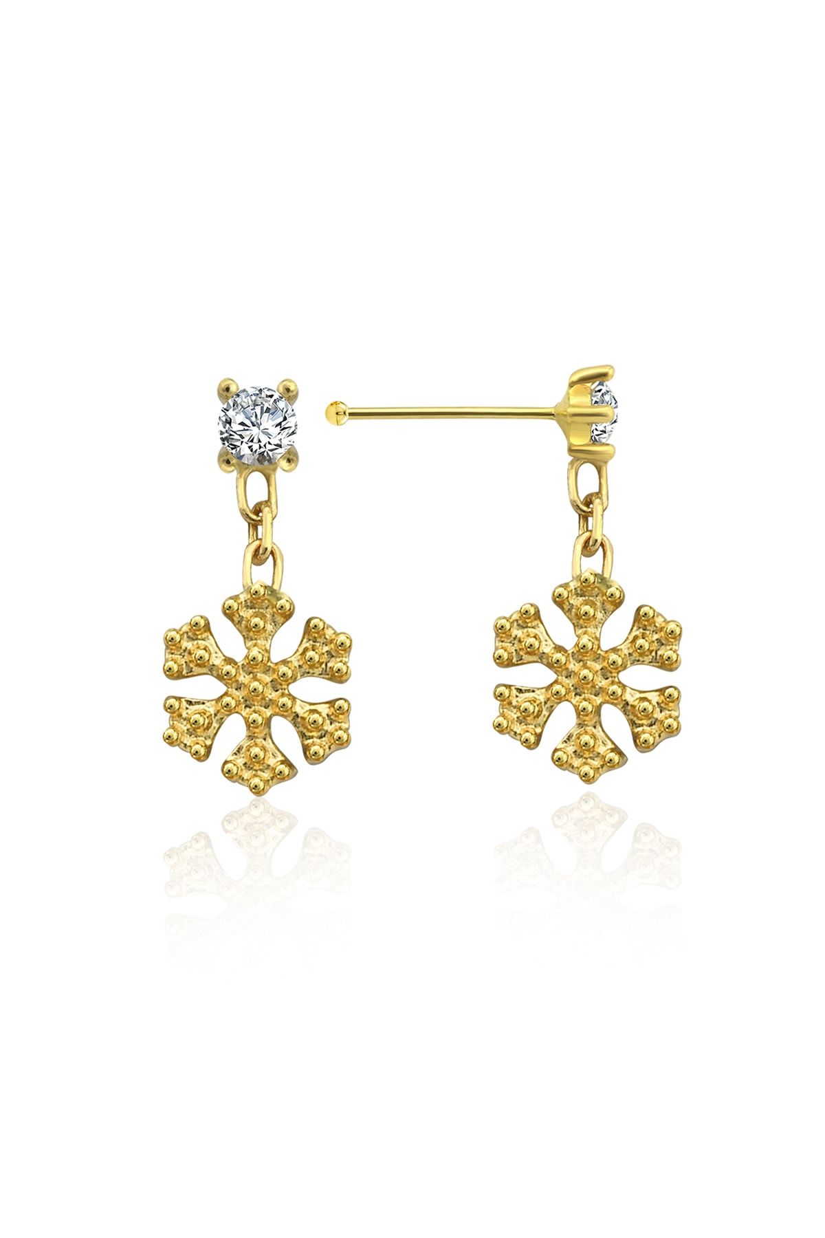 Tual Diamond 14 Ayar Zirkon Taşlı Sallantılı Kar Tanesi Altın Hızma