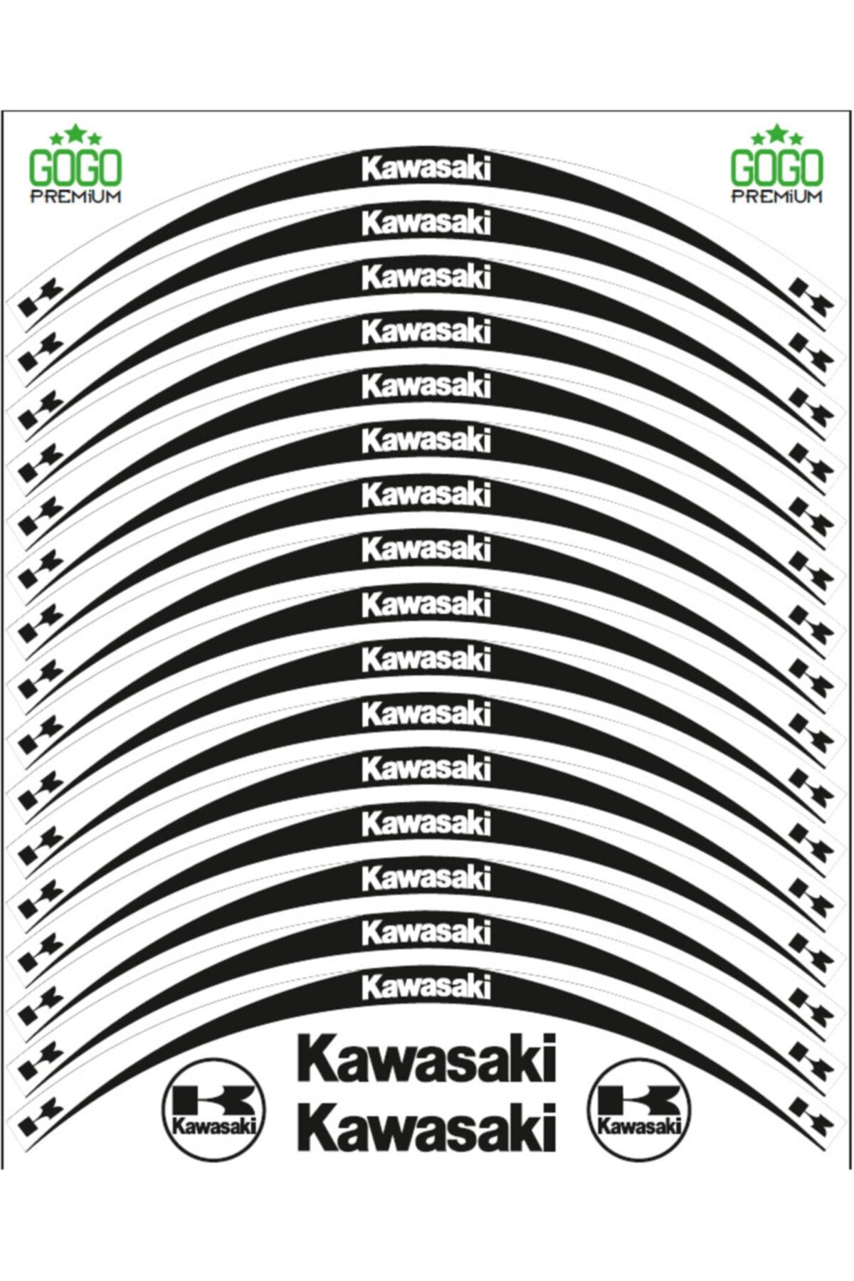 MotoExpressStore Kawasaki Siyah Beyaz Reflektörlü Jant Şeridi