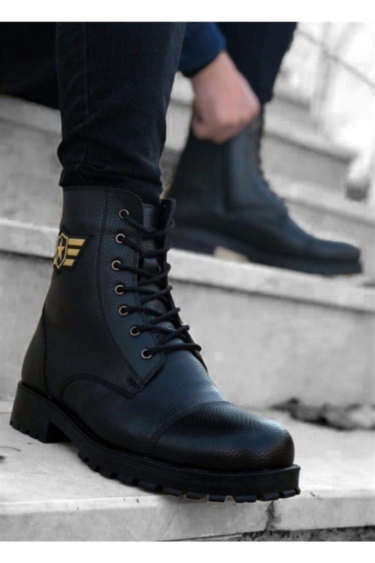 Papuççu Şirin Bağcıklı Fermuarlı Çavuş Siyah Erkek Spor Postal Bot