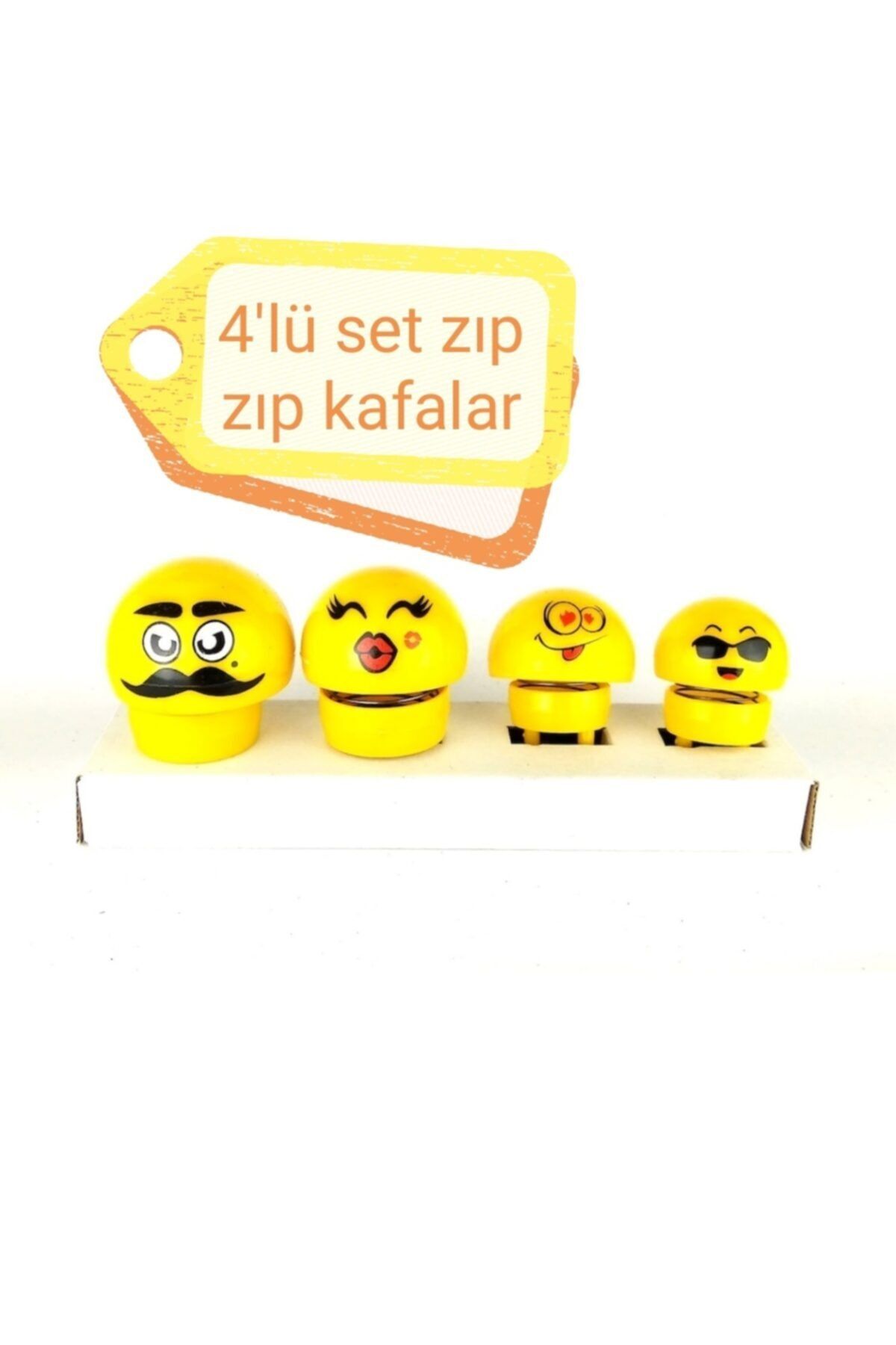 Milyon Store Kafa Sallayan Emoji Zıp Zıp Kafalar 4'lü Set Araba Dekoratif Masa Süsü