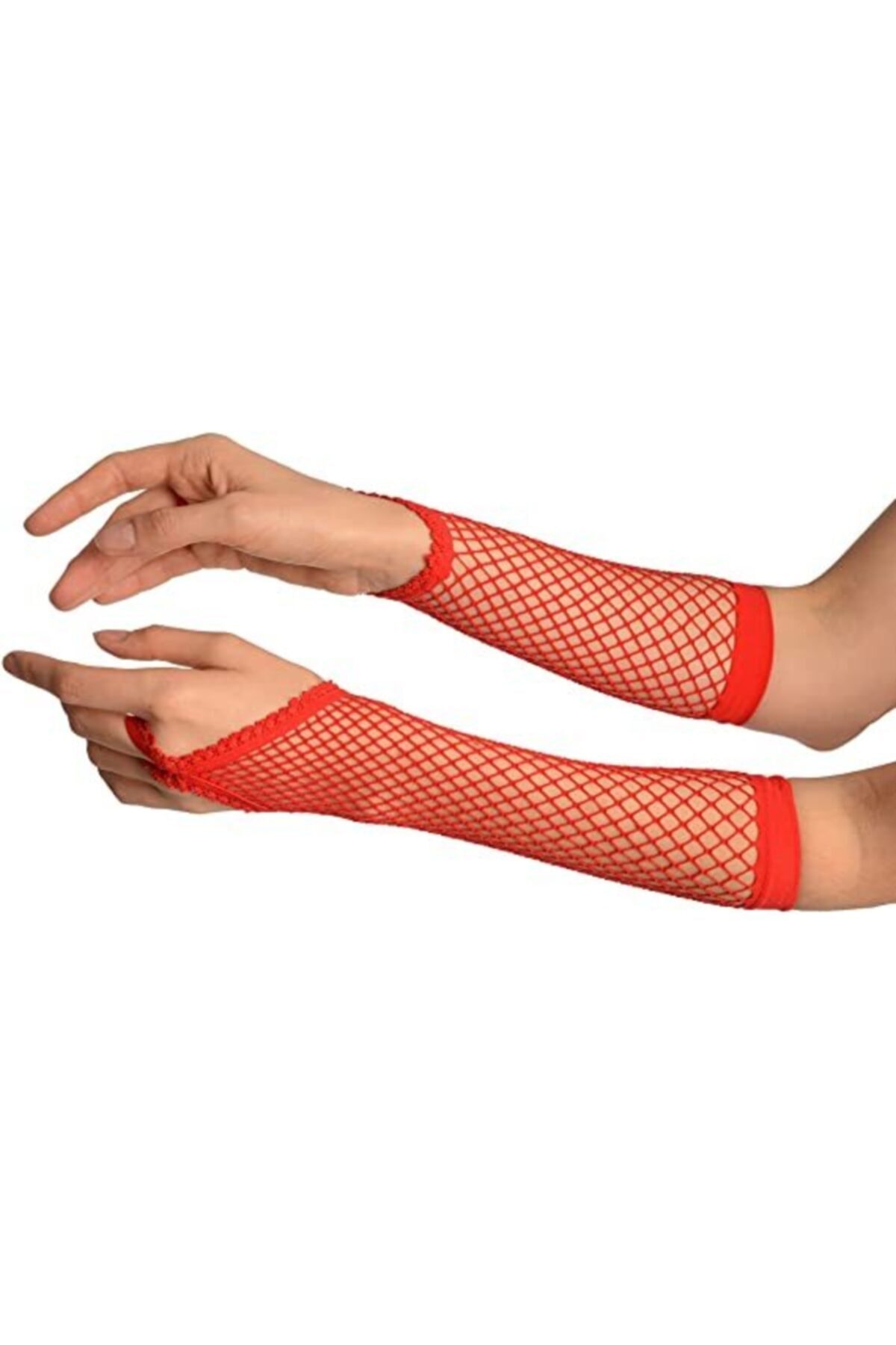aykashop Parti Aksesuar Kırmızı Renk Parmak Arası File Örgü Eldiven 26 Cm