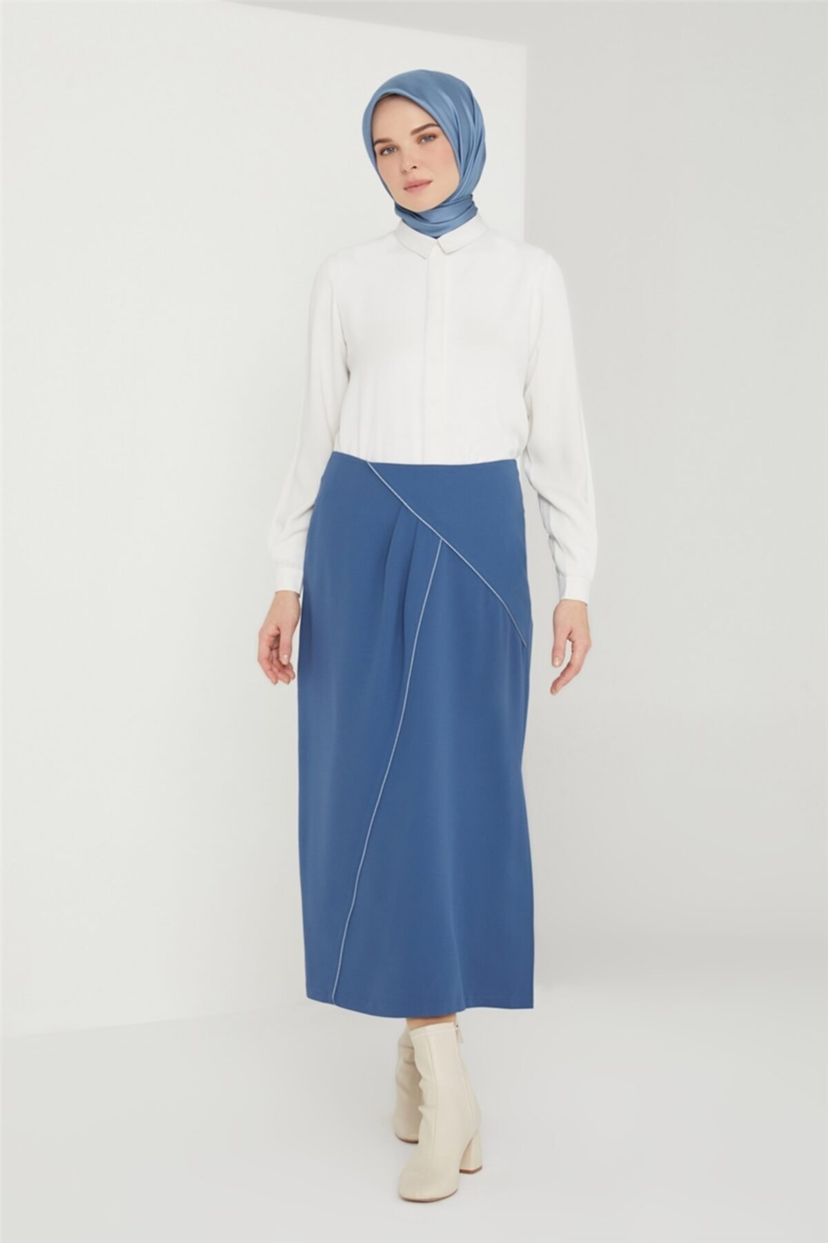 Armine Kontrast Biyeli Etek 21k1123 Okyanus