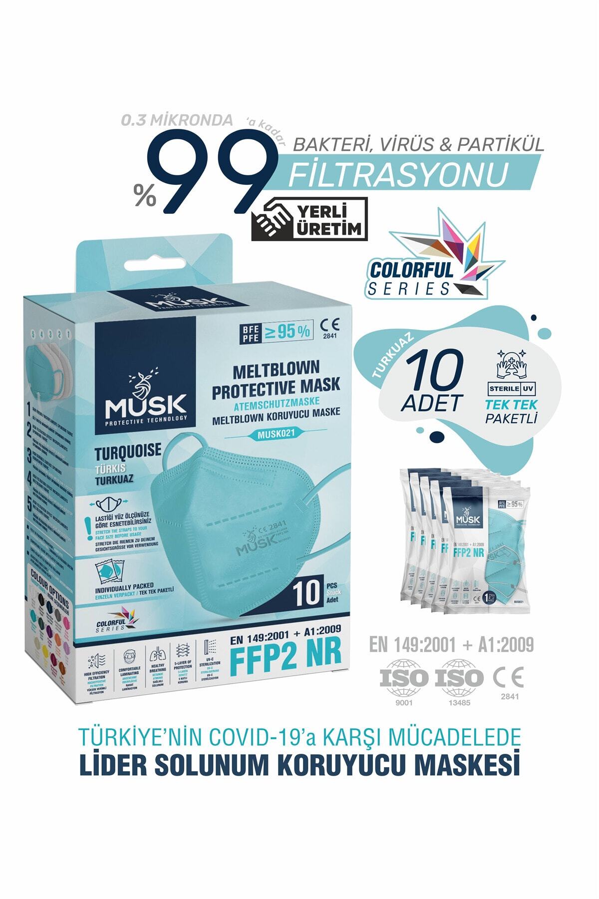 Musk Ffp2 Maske Turkuaz Renk 10 Adet