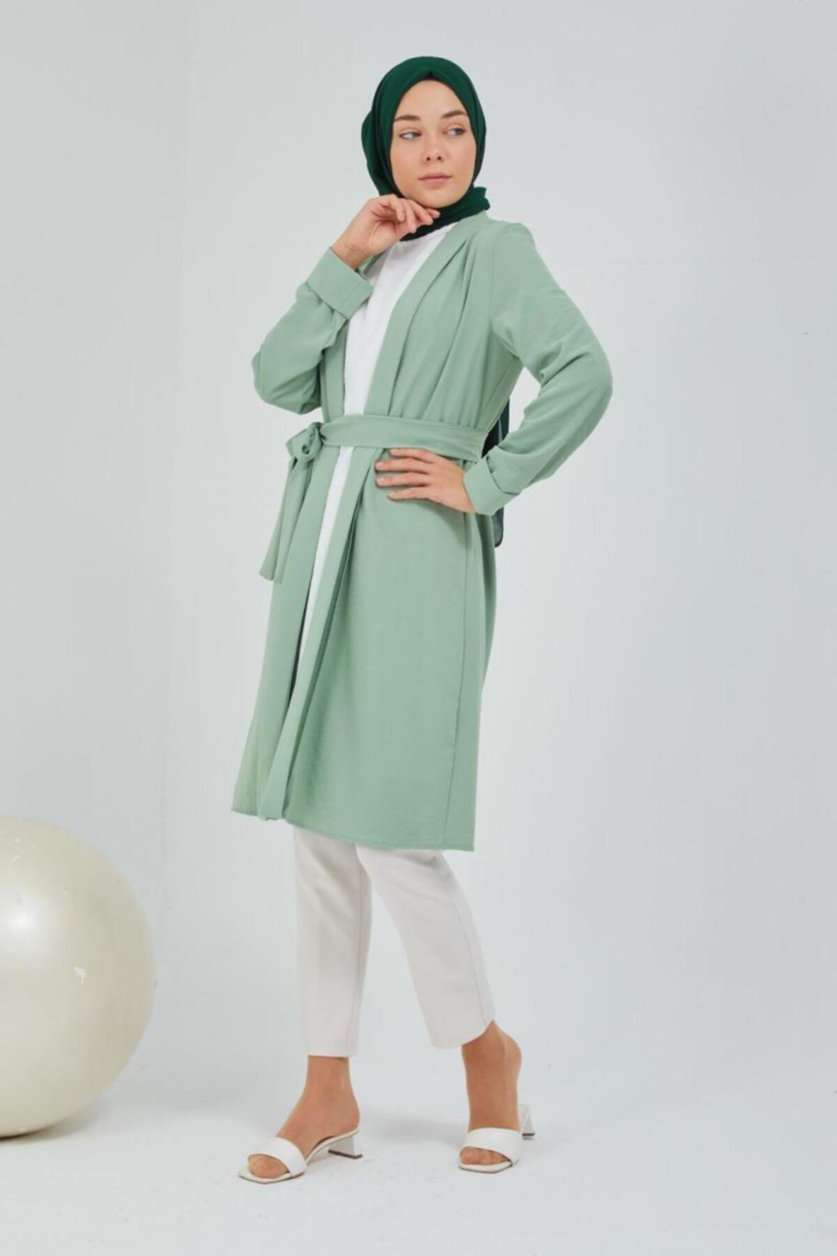 meqlife Bilekleri Kat Detaylı Kimono - Yeşil