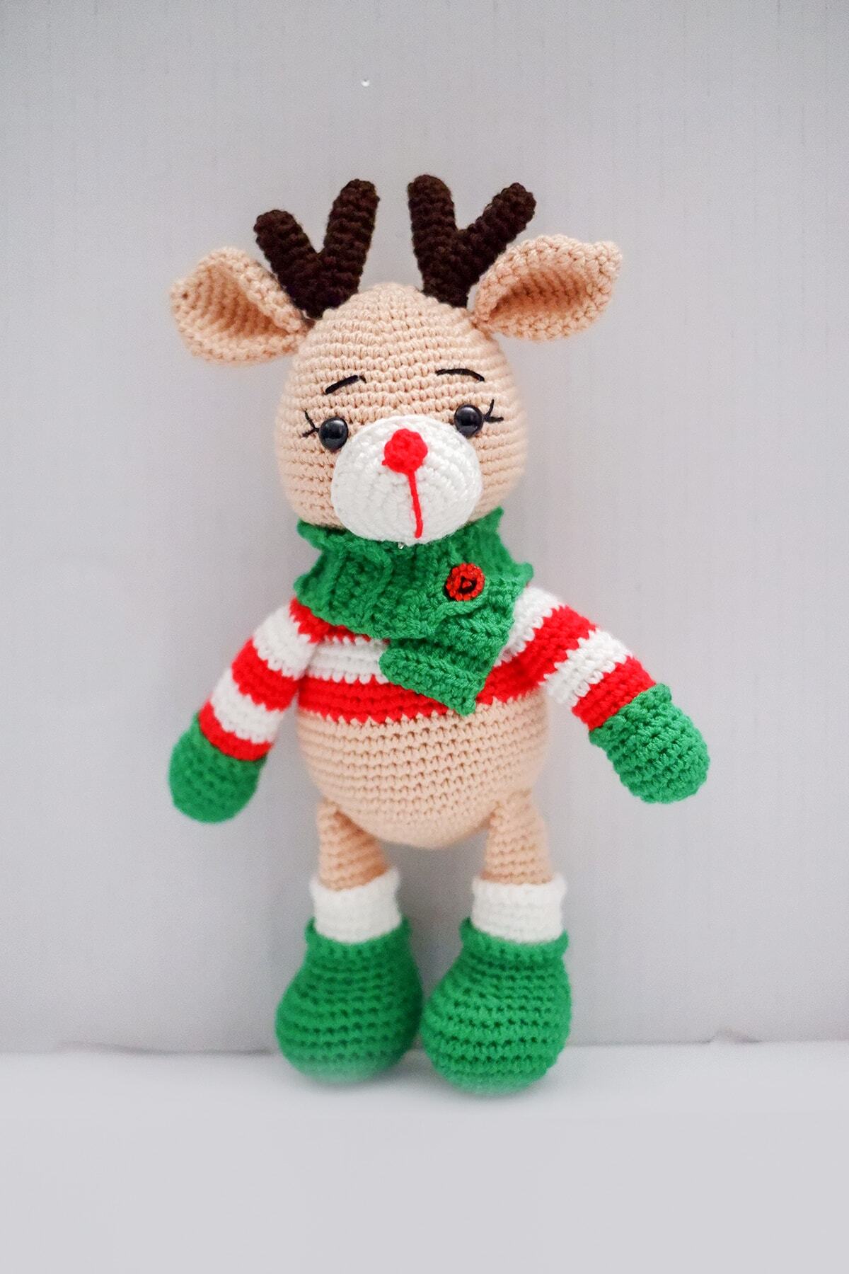 MeralinUğurluBebekleri Organik Oyuncak- Yılbaşı Geyiği Kız- Amigurumi