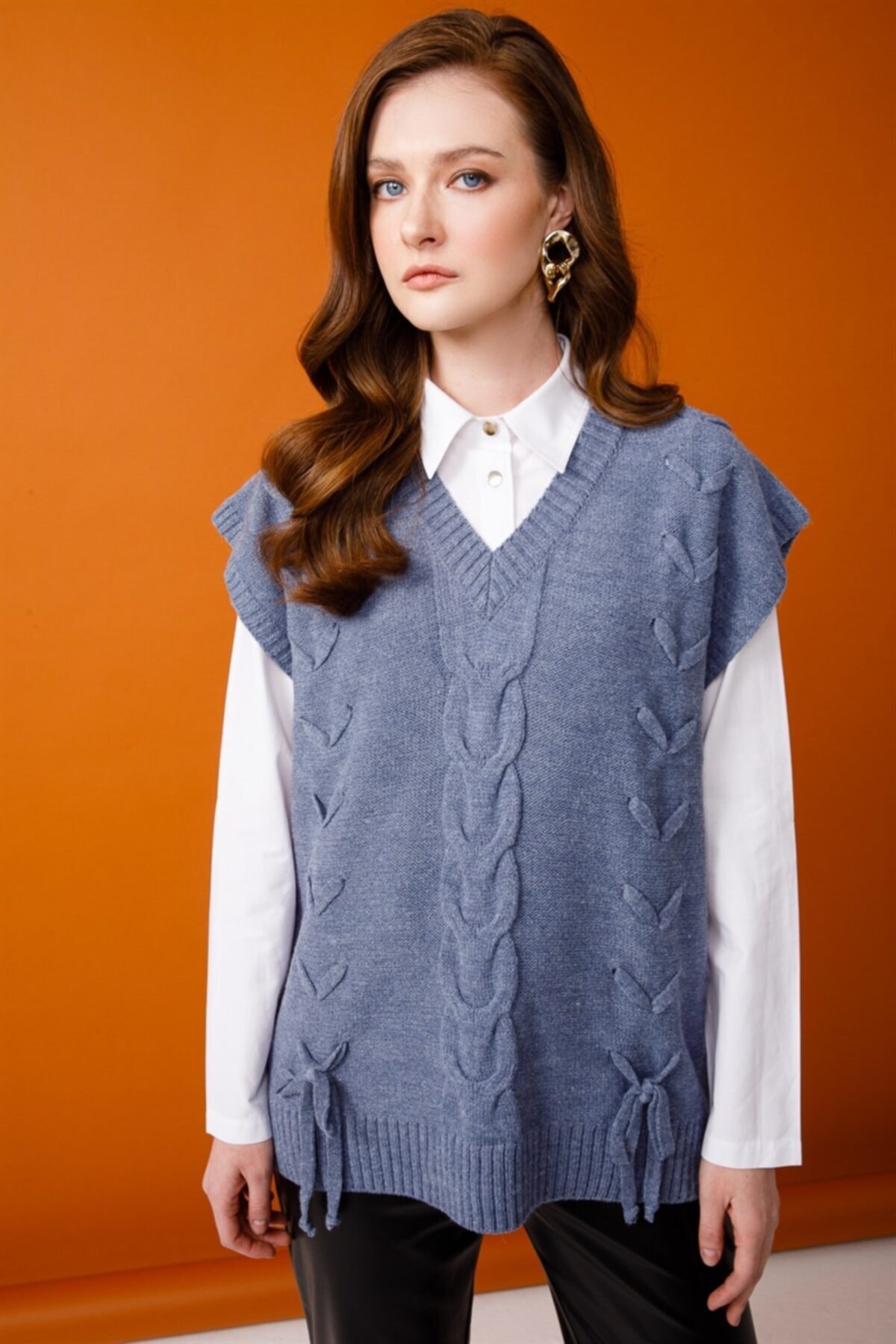 Ghisa V Yaka Triko Süveter Indigo