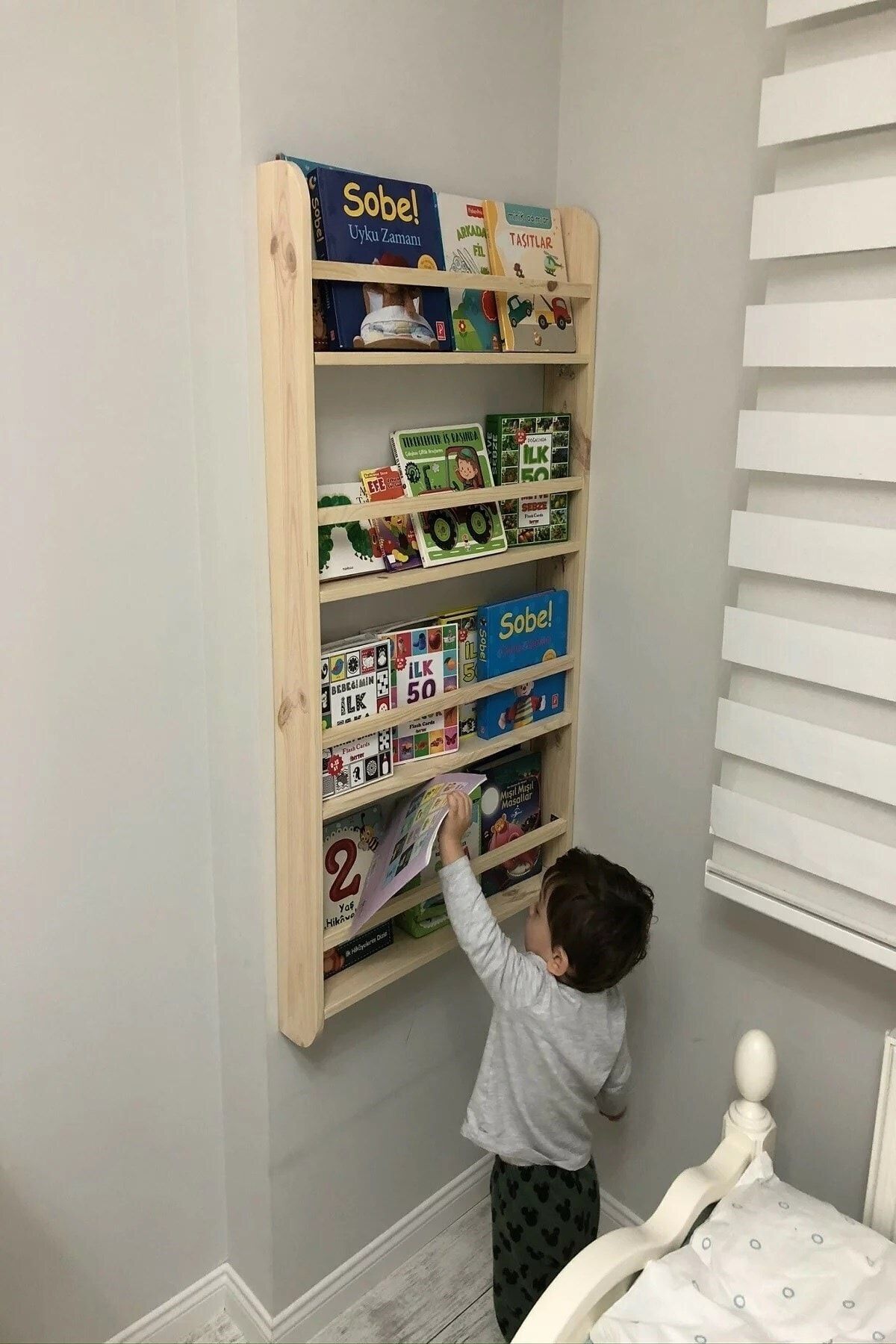 Jaju Baby 4'lü Çocuk Odası Eğitici Kitaplık Ahşap Bebek Çocuk Odası Ahşap Duvar Rafı