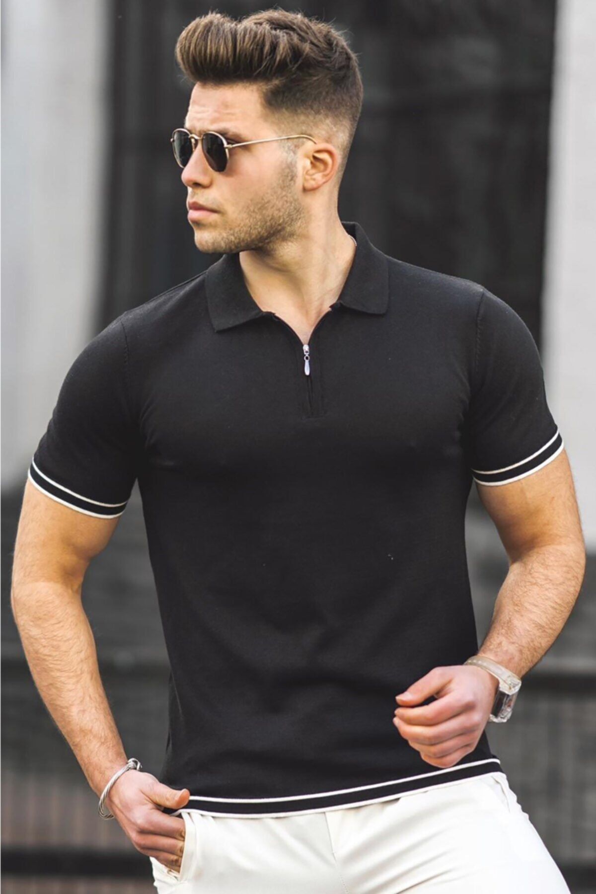 Madmext Erkek Siyah Polo Yaka  Tshirt  5090