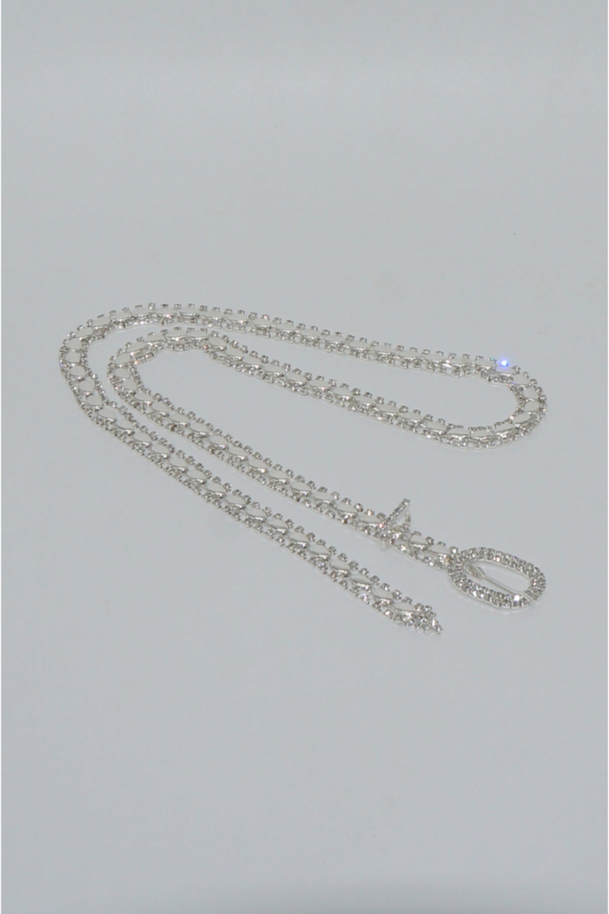 mdsstore Kadın Gümüş Kristal Taşlı Oval Tokalı Kemer