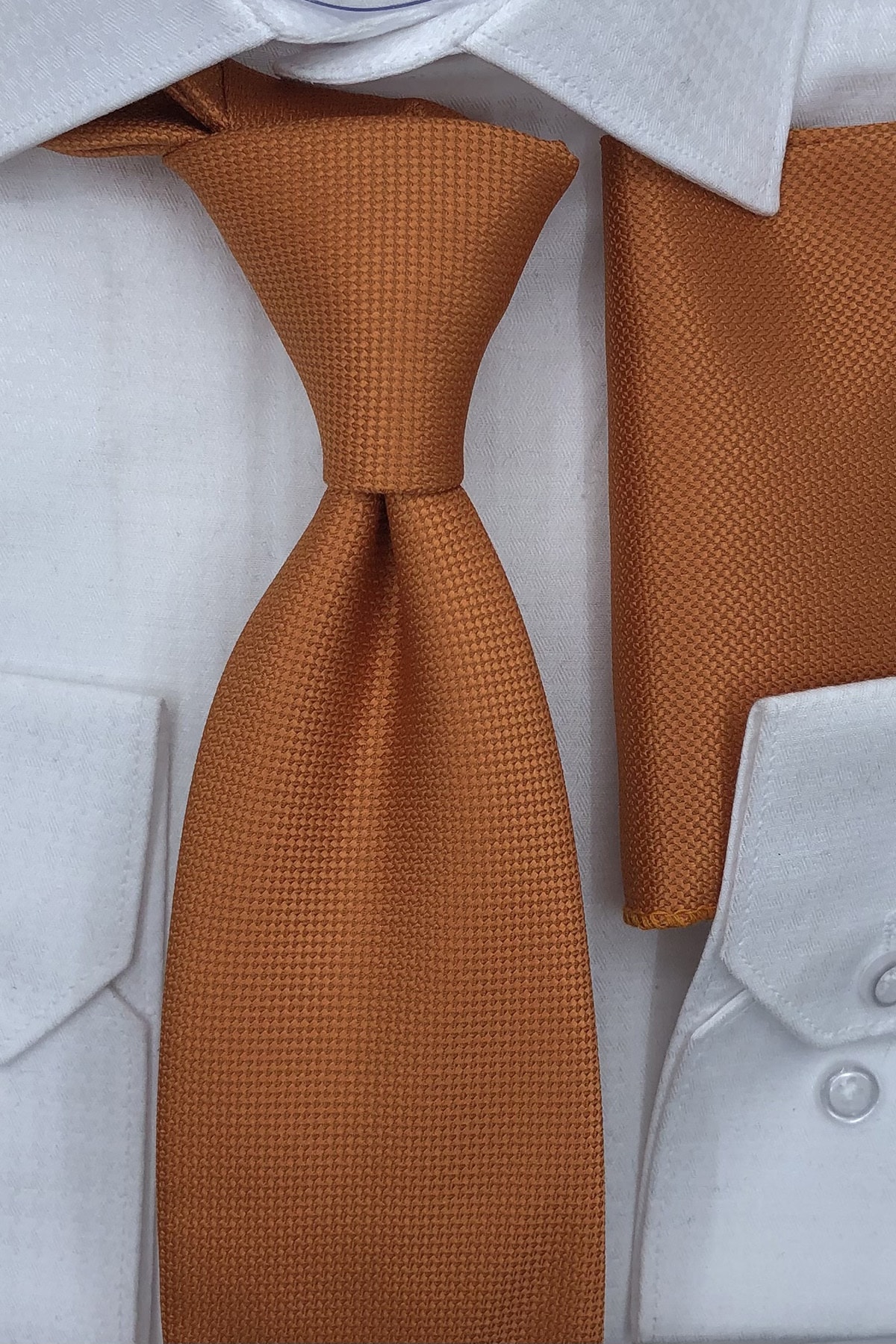 Quesste Accessory Turuncu Mavisi Armür Desenli Kravat Mendil Kutulu Set