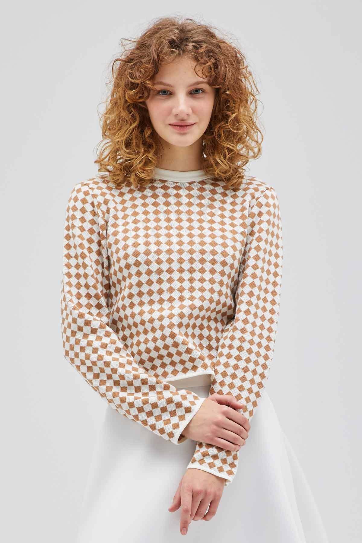 Hooopstore Desenli Triko Body - Kahve