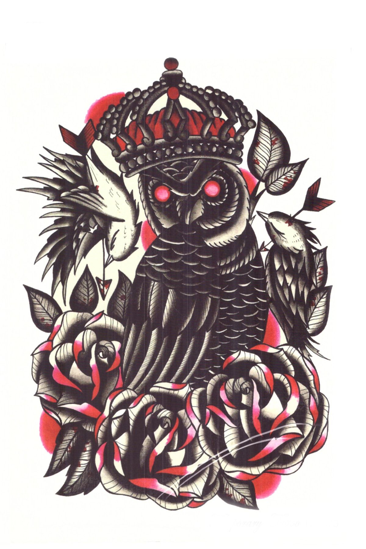 Store&Tattoo Kral Baykuş Geçici Dövme Orta Boy 21x15 cm
