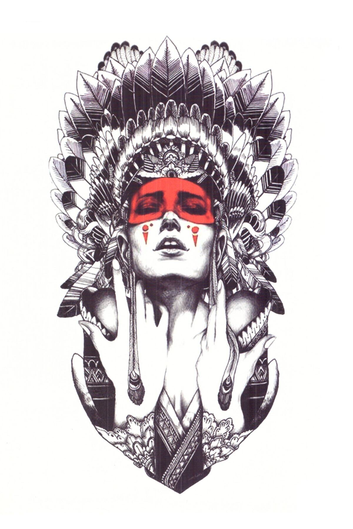 Store&Tattoo Kızılderili Geçici Dövme Orta Boy 21x15 cm
