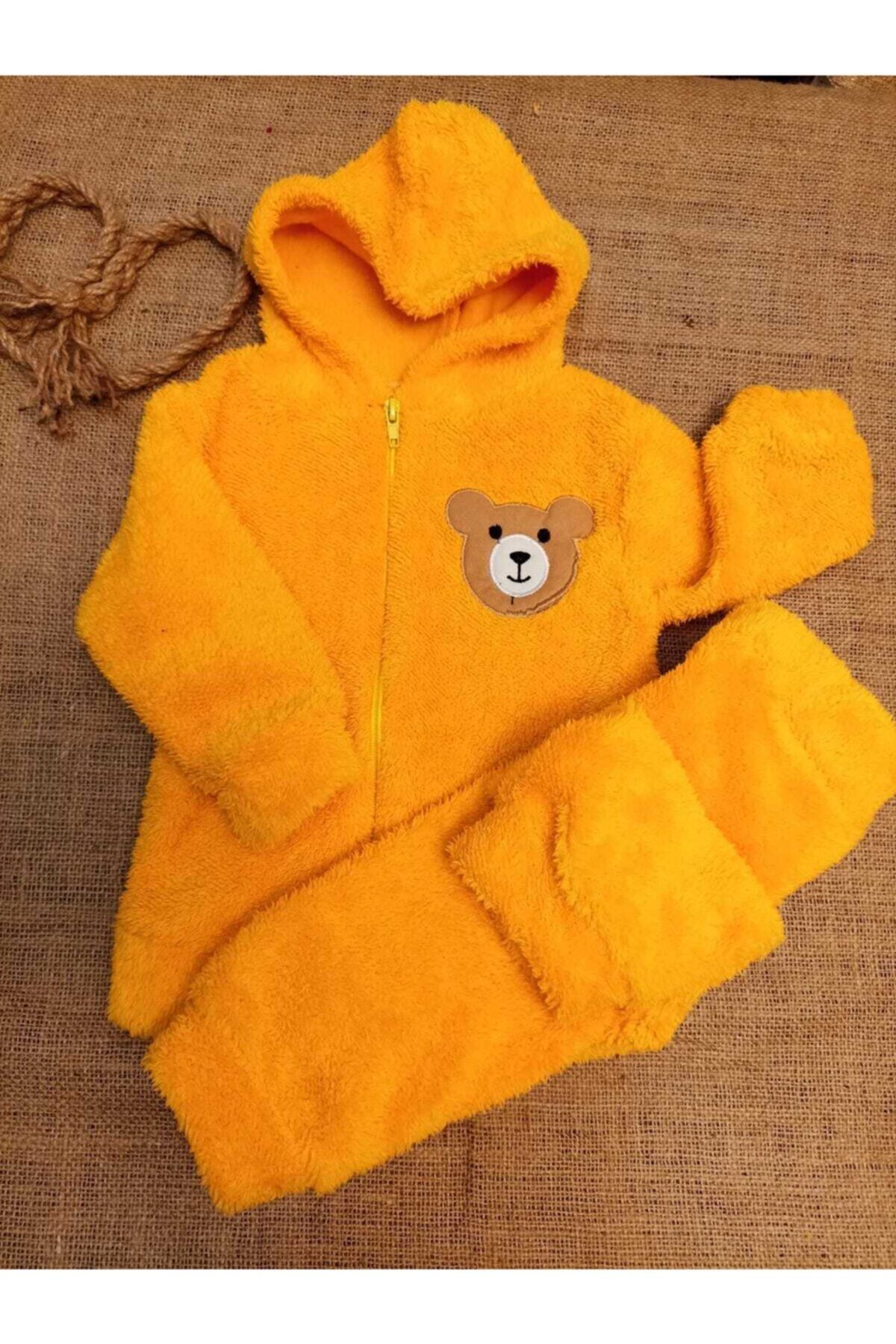 SAHRAM BABY AND KİDS Kız Erkek Bebek Kapüşonlu Ayıcıklı Peluş Takım