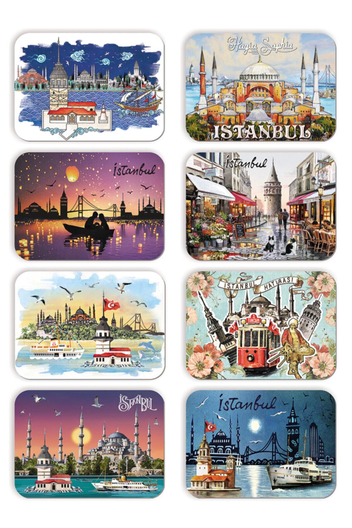 Mia Pera 8 Adet Simli Kabartmalı Kartpostal Özel Istanbul Galata Taksim Tramvay Kız Kulesi Tasarımları