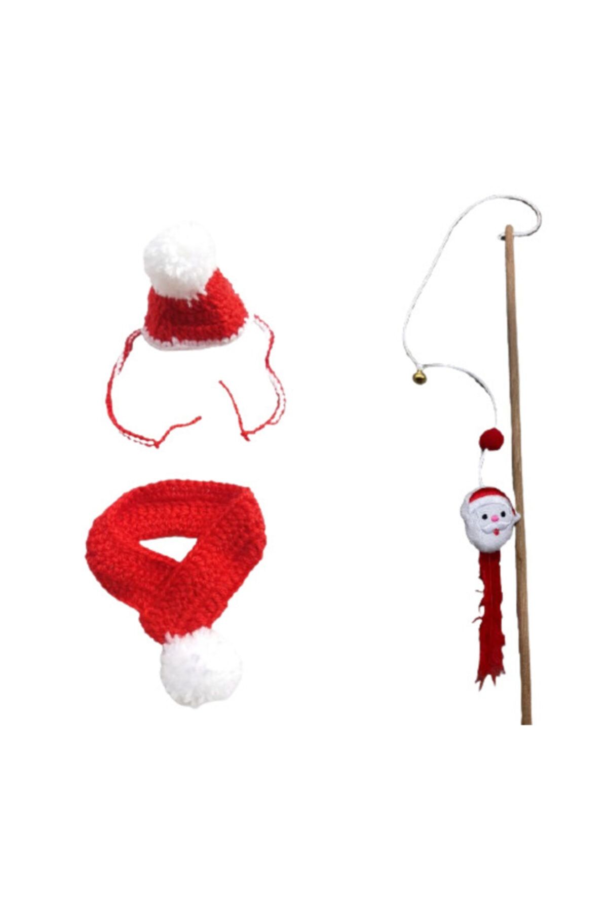 letsgetpet 3'lü Noel Seti Şapka Kaşkol Kedi Oltası