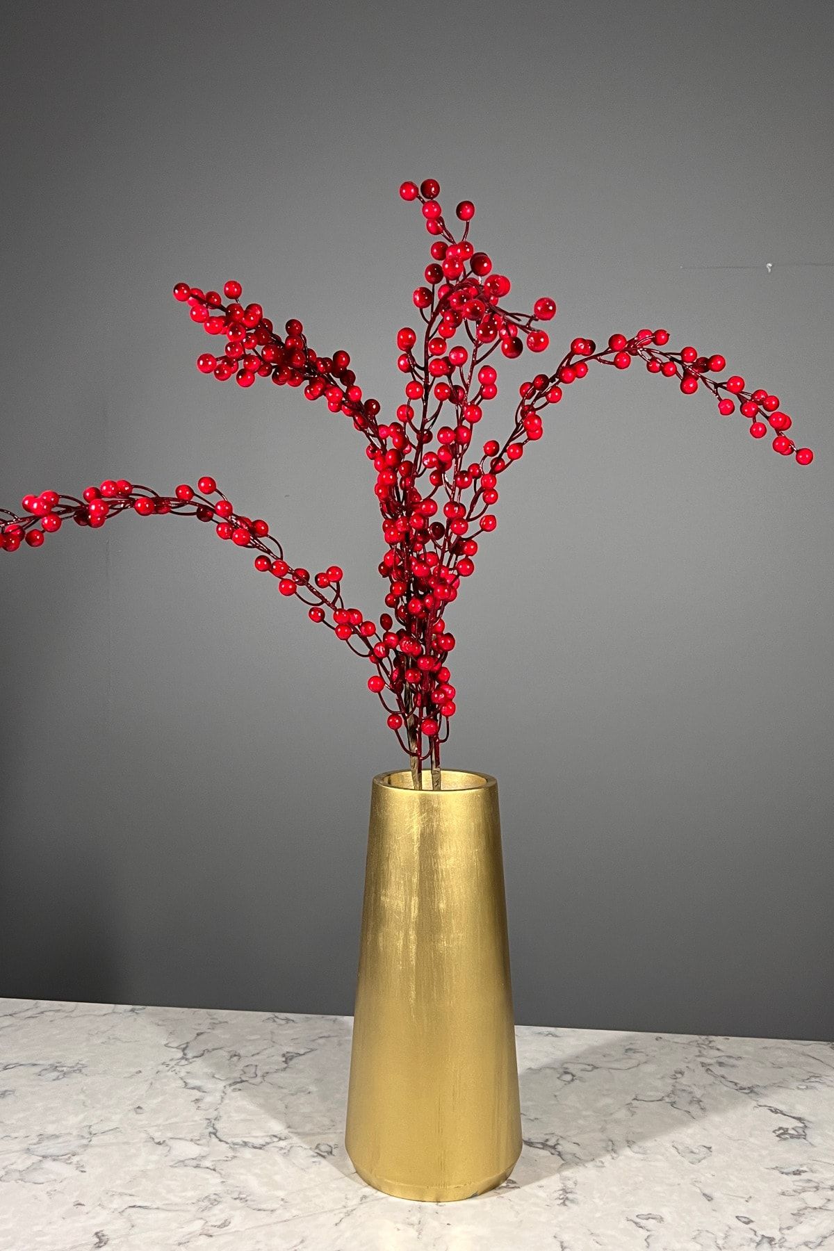 thebouqet Luxurious Serisi Gold Uzun Beton Vazoda Yapay Kokina 6 Dal 70 Cm
