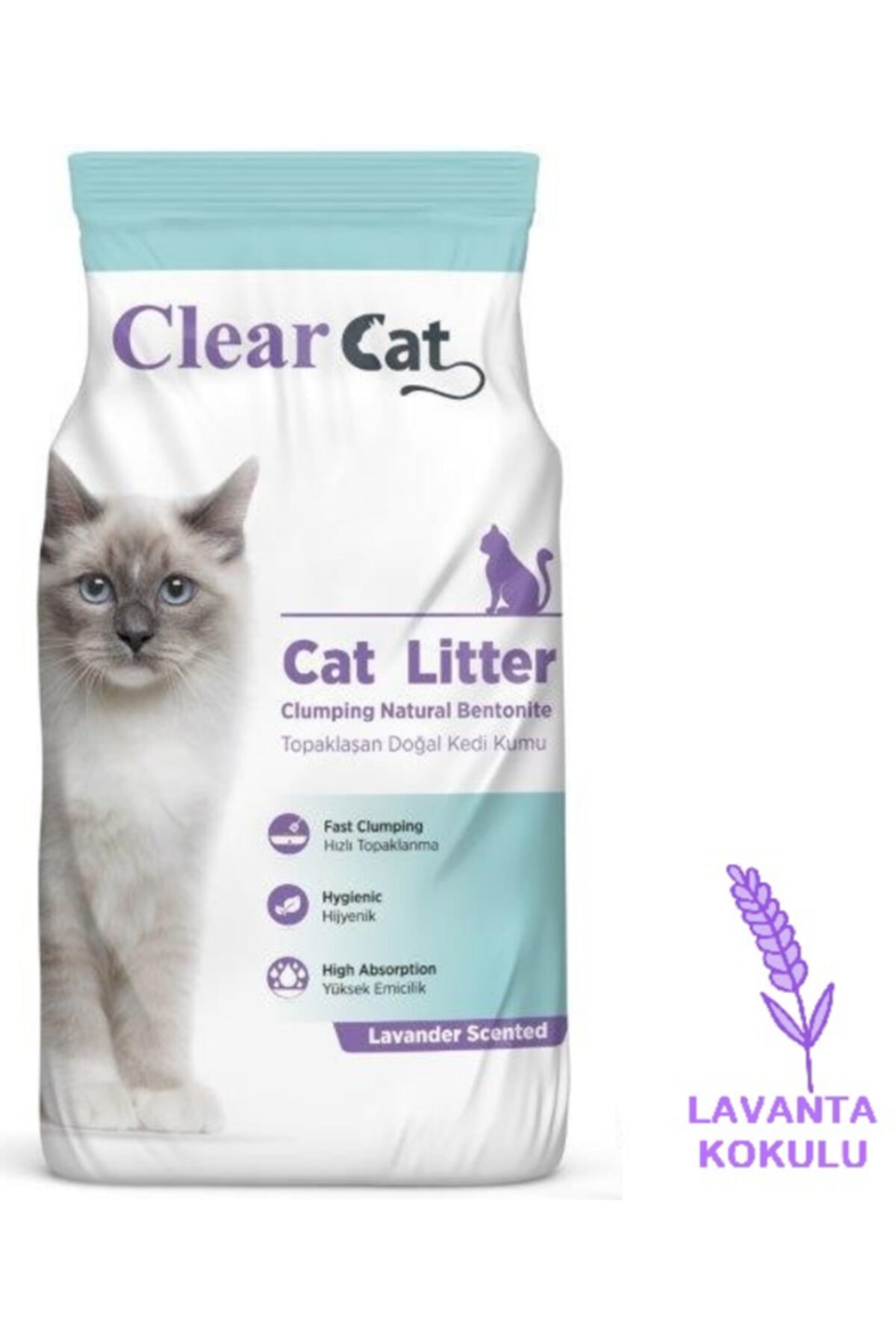 Clear Cat Lavantalı Topaklanan Doğal Bentonit Kedi Kumu Ince 5 Kg