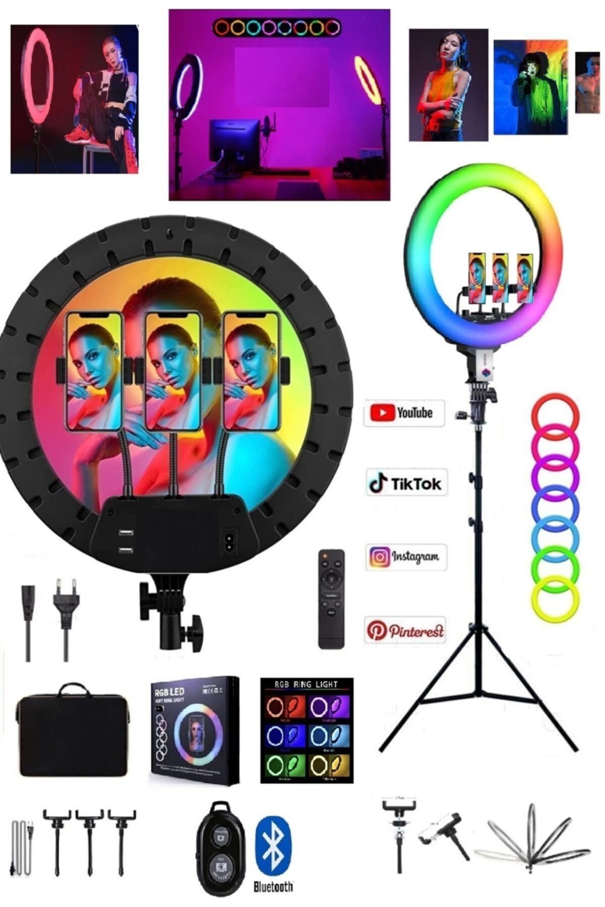 BST BRANDSHOPPİNGTR 21 İnç Rgb Ring Light 15 Renk Kumandalı Profesyonel Makyaj Kuaför Işığı 2.10 cm Tripod