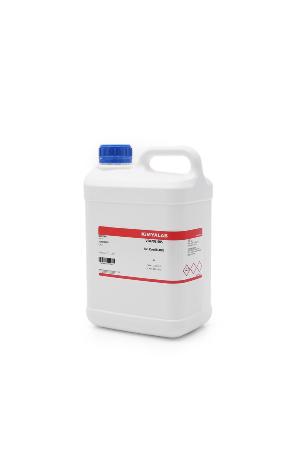 KimyaLab Sıvı Kostik %48 - Sodyum Hidroksit Çözeltisi %48 - Sodium Hydroxide %48 -5 Litre = 7.6 Kg Net