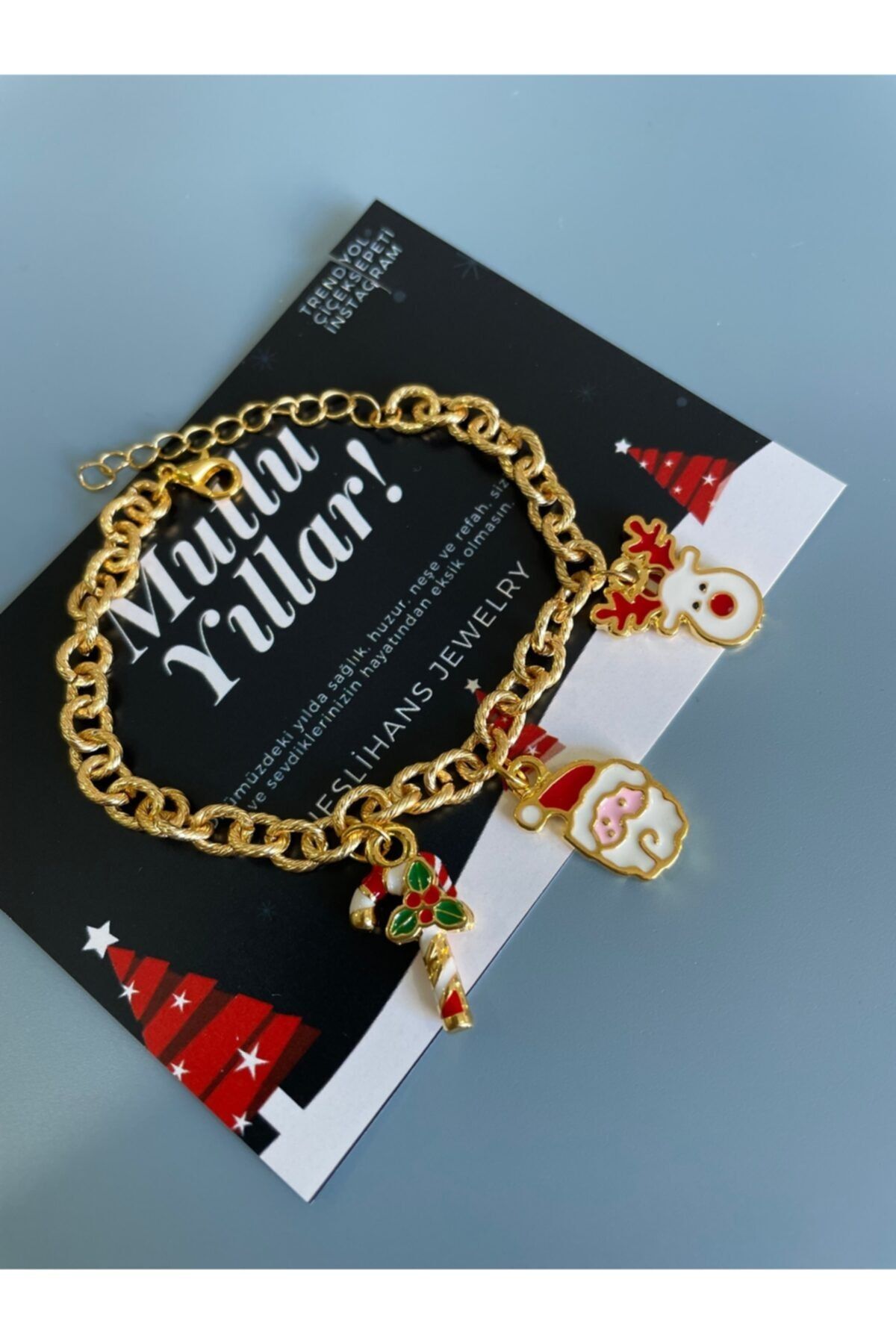 Neslihan's Jewelry Yılbaşı Charm Altın Kaplama Bileklik - Noel Hediye