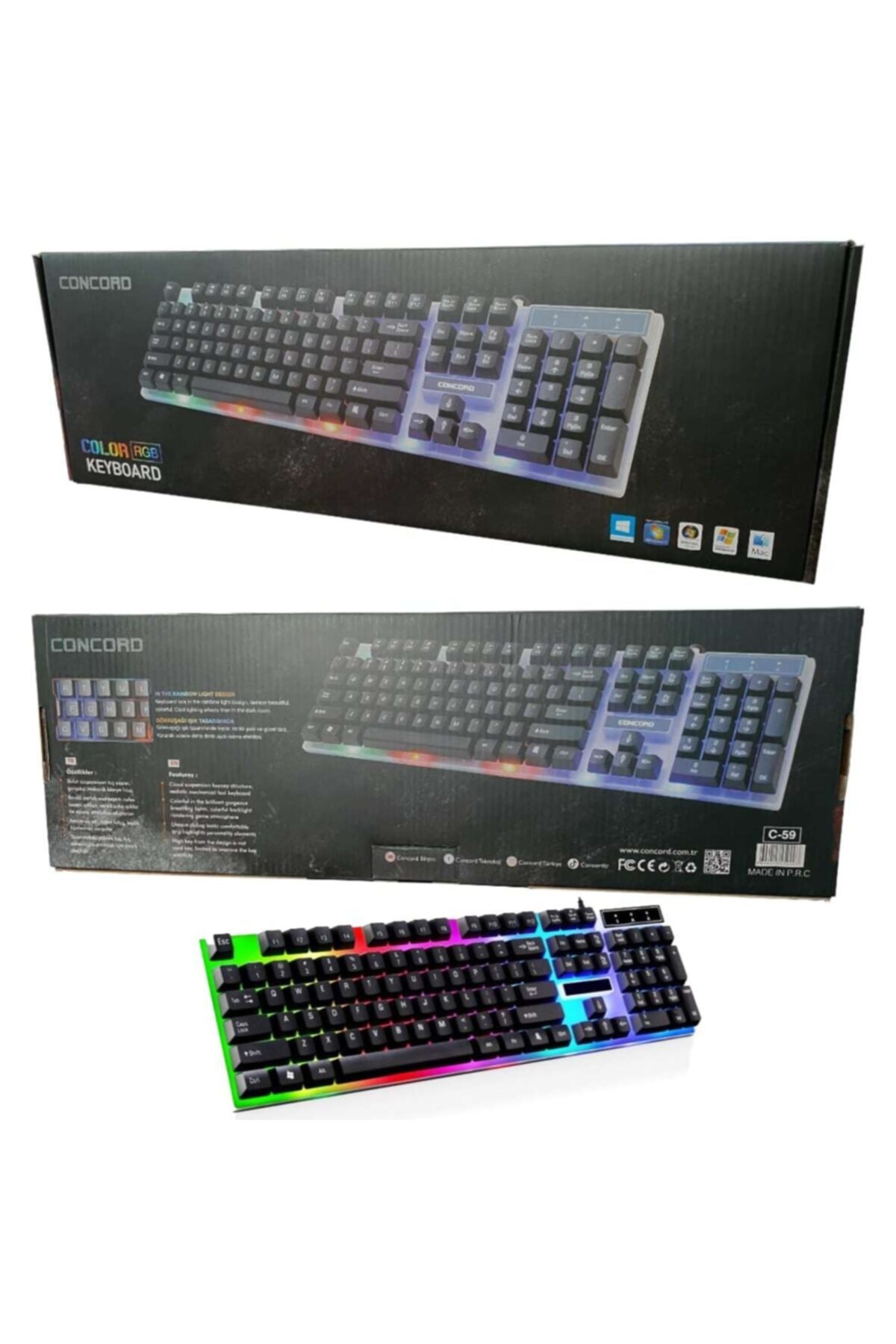 TEKNOTOK Q Gaming Oyuncu Türkçe Klavye Işıklı Concord C-59