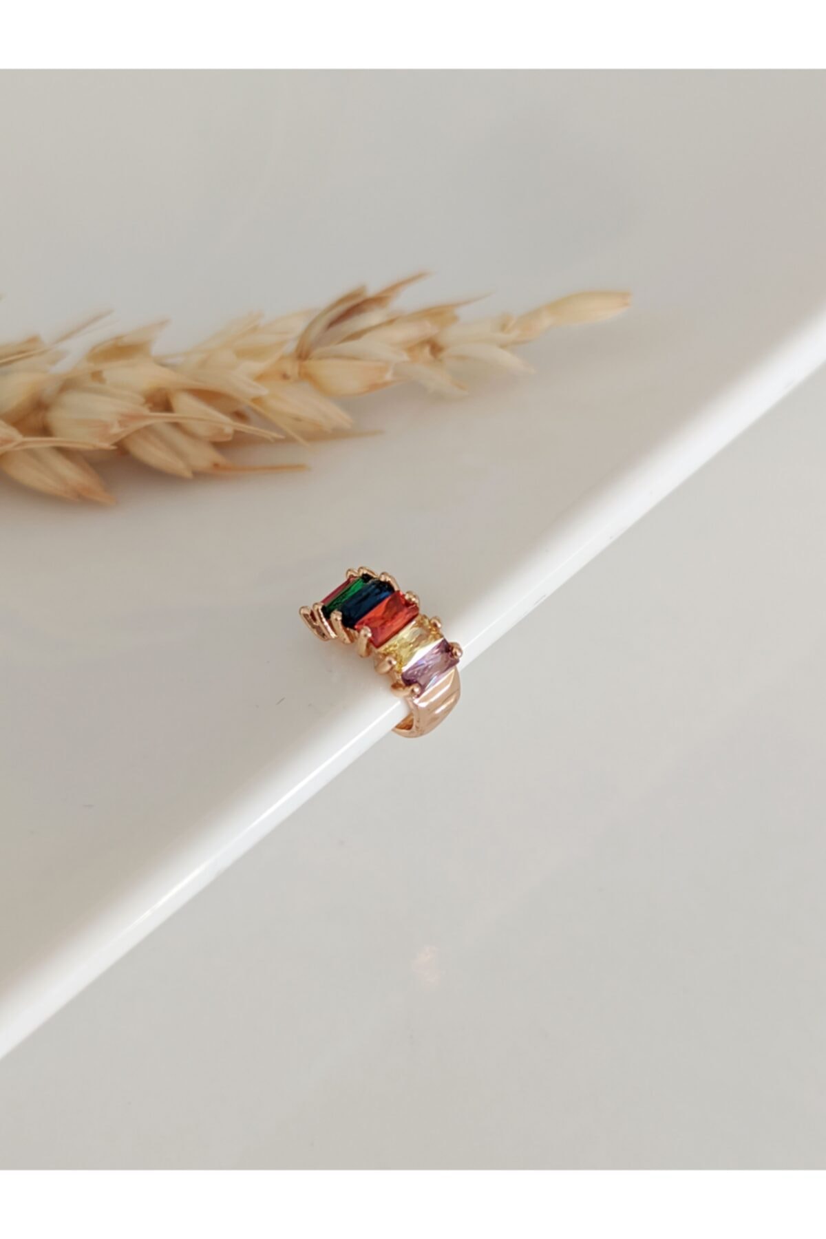 SU PERİSİ TAKI BİJUTERİ Mini Gold Renkli Baget Zirkon Taşlı Halka Earcuff ( Kıkırdak Küpe )
