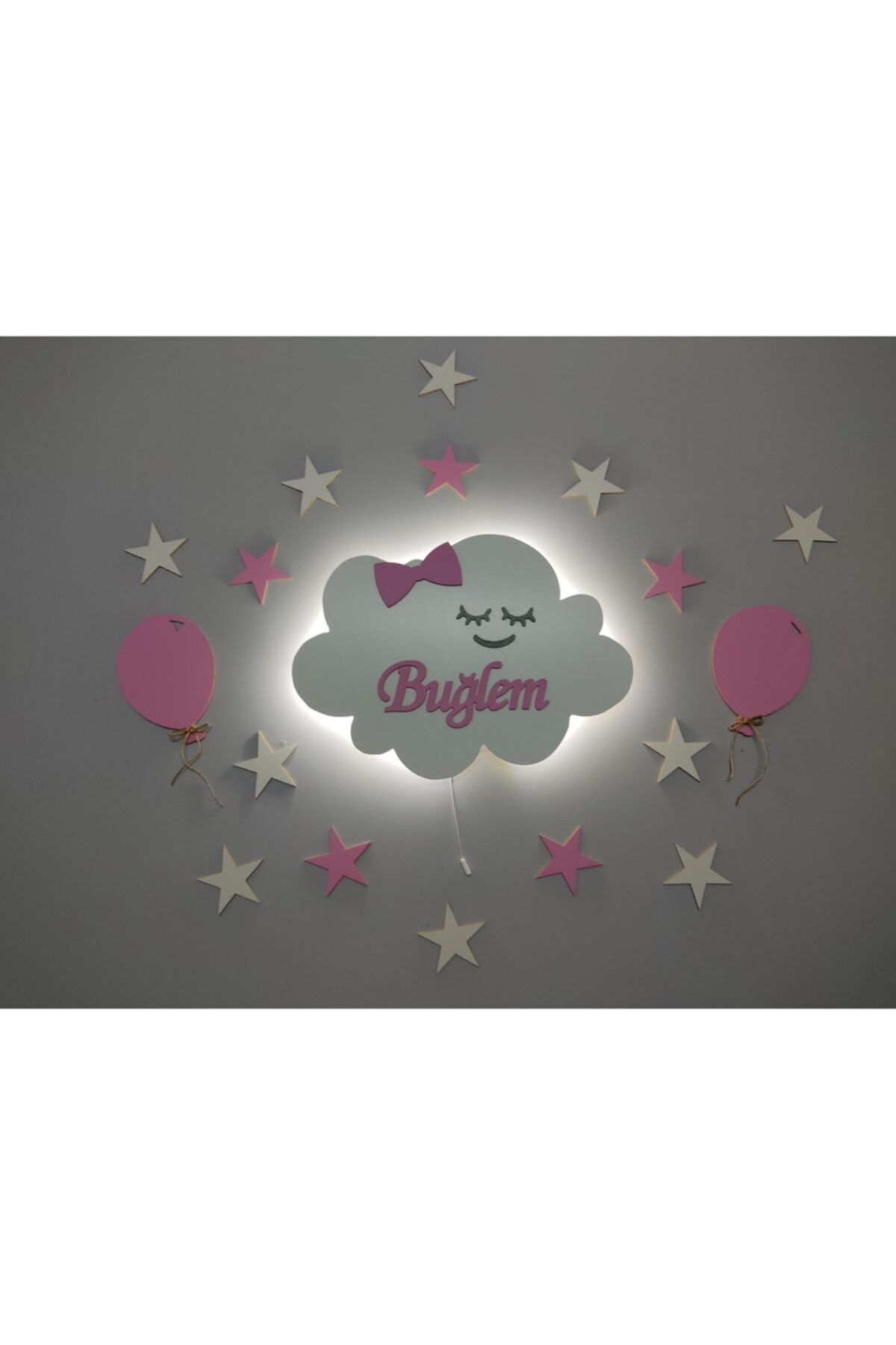 Çizgi Ahşap Hobi Ahşap Dekoratif Isimli Bulut Aydınlatma