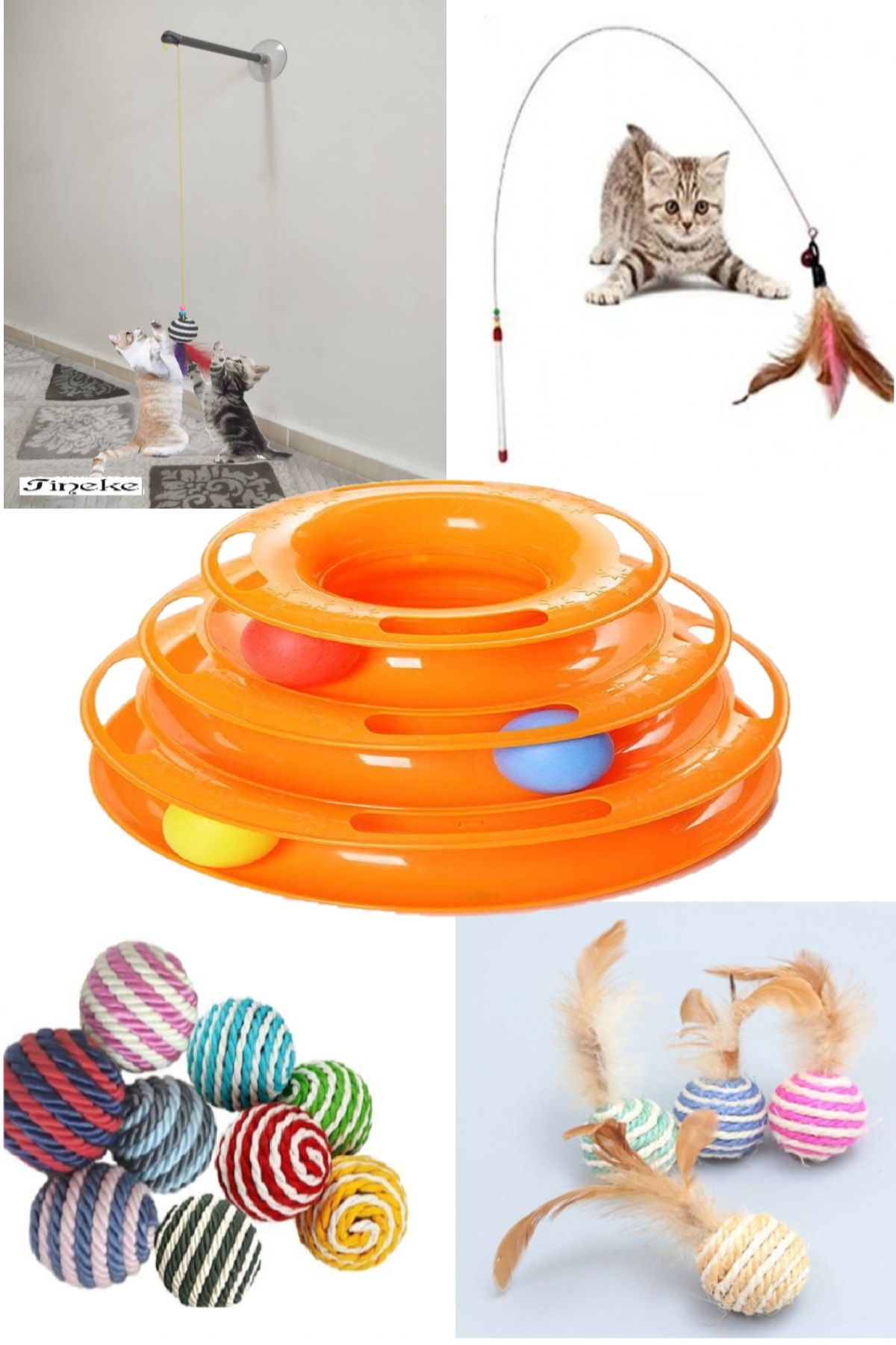 TİNEKE 5 Li Set 1 Adet 3 Katlı 1adet 90 Cm Olta 1adet Tüylü Top 1adet Vantuzlu Olta 1adet Ip Sarma Top