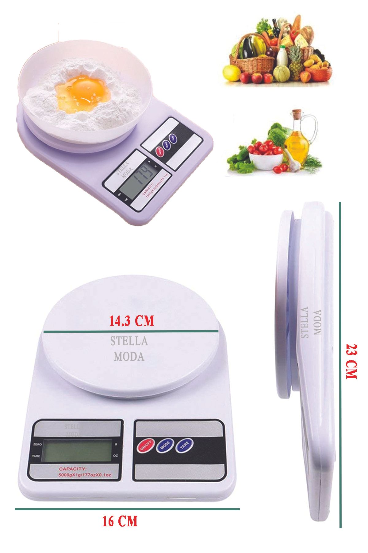 STELLA MODA Dijital Hassas Mutfak Terazisi 10 Kg Kapasiteli Lcd Ekranlı Mutfak Tartısı 1gr-10kg