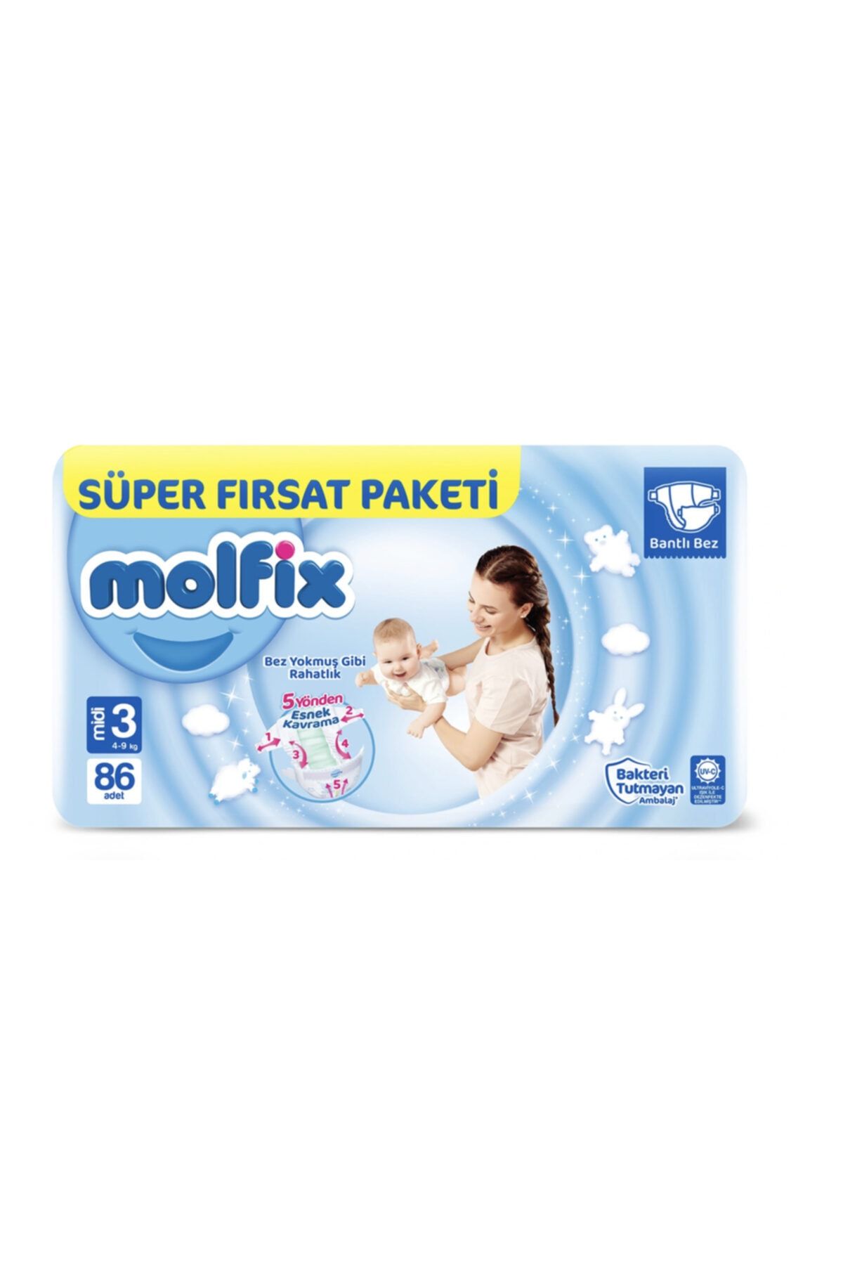Molfix Bebek Bezi 3 Beden Midi Süper Fırsat Paketi 4-9 Kg 86 Adet