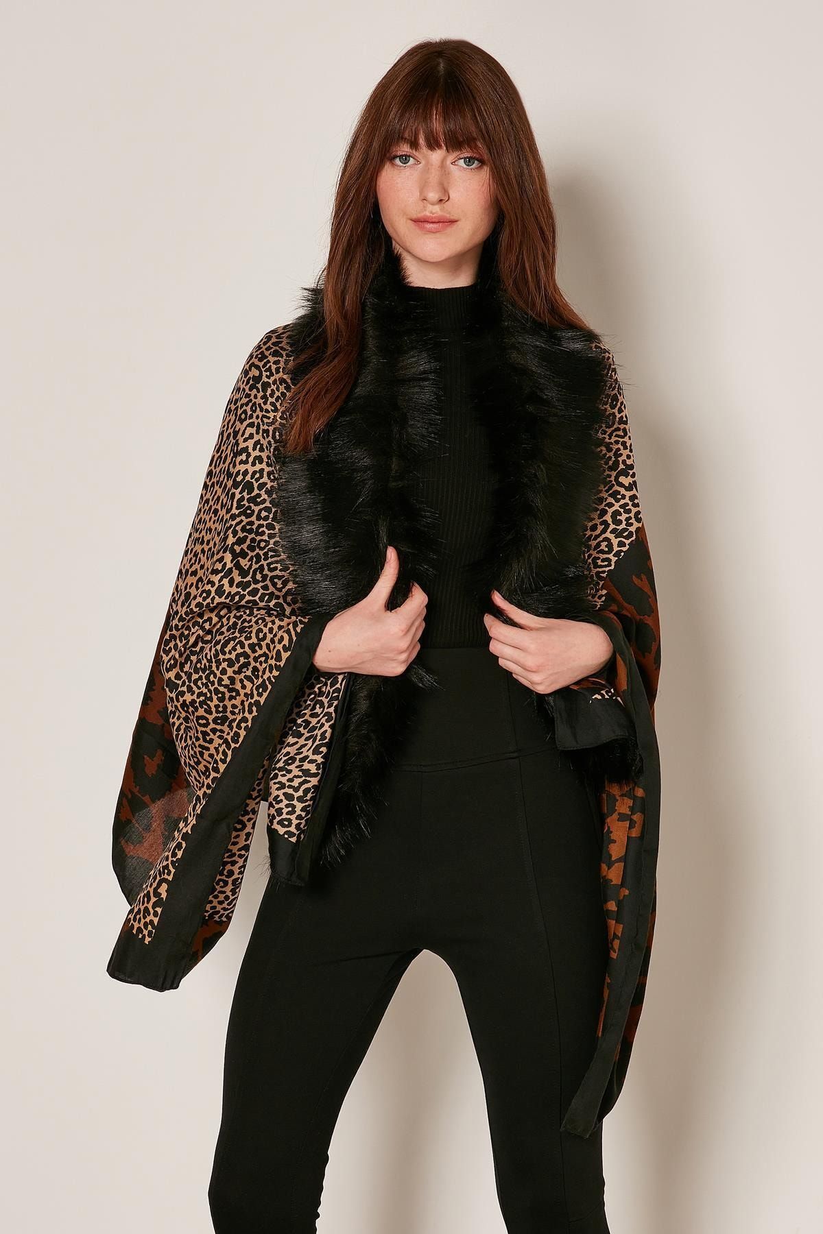 YLondon 13955-3 Patchwork Leopar Desenli Kahve Panço