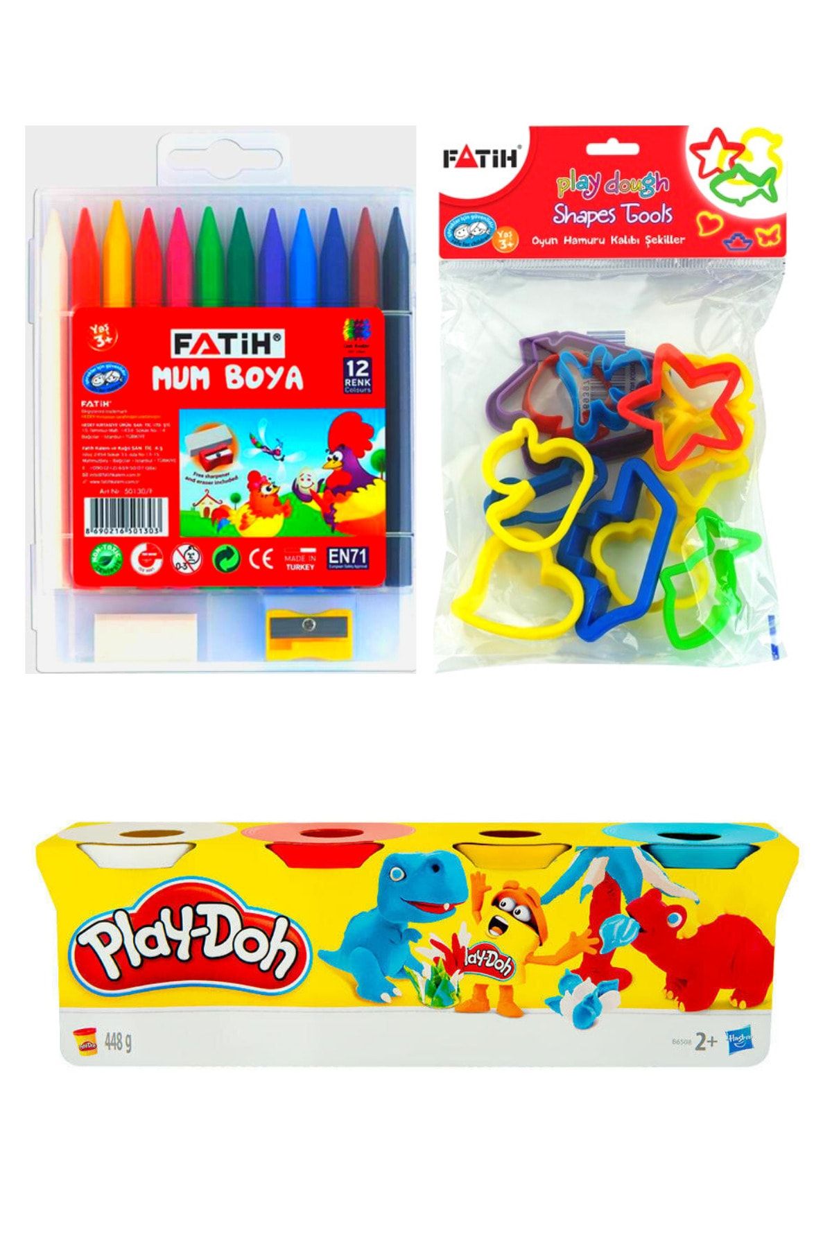 Fatih Mum Boya 12'li  Oyun Hamuru 4'lü 448 Gr  Oyun Hamuru Kalıbı Şekiller Eğitici Okul Set Hobi