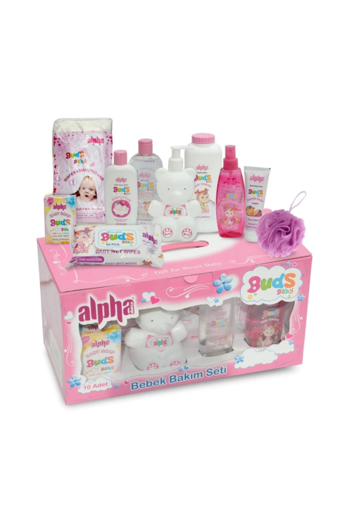 BabyLondy Baby Bebek Bakım Seti 10 Lu Set Alt Açma Bezli Islak Mendilli Pembe Set