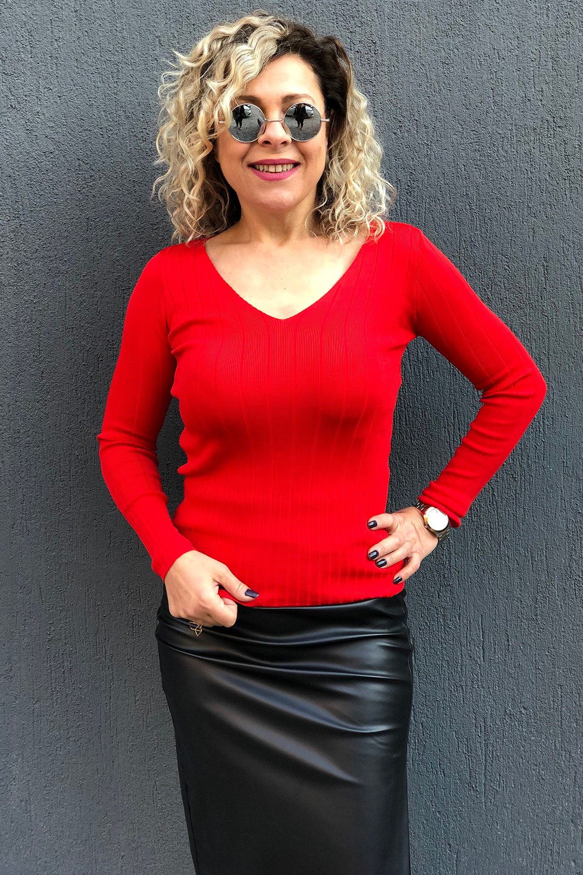 Dila Butik V Yaka Fitilli Triko Bady