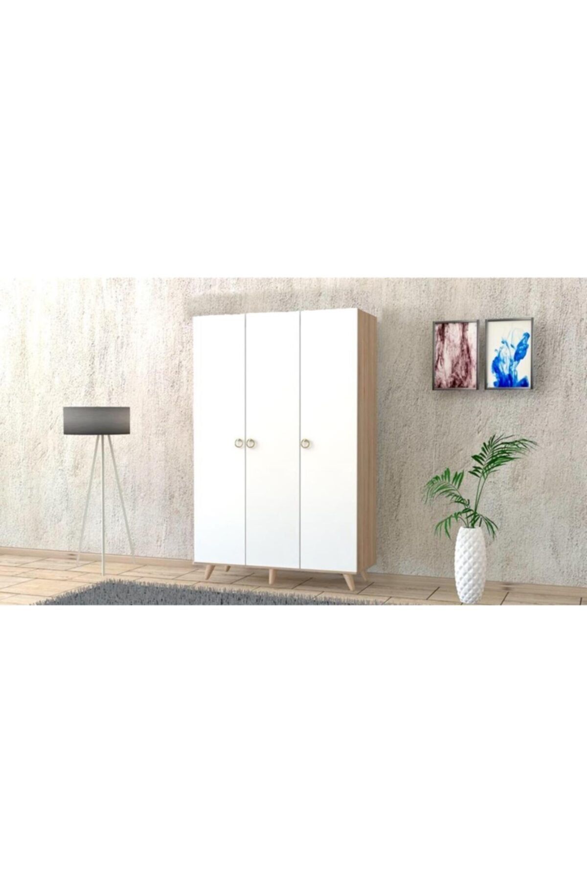 baramolife , Portmanto, Vestiyer, Ayakkabılık, Meşe Gövde, Beyaz Kapak, 105cmlik, P.u.b-6