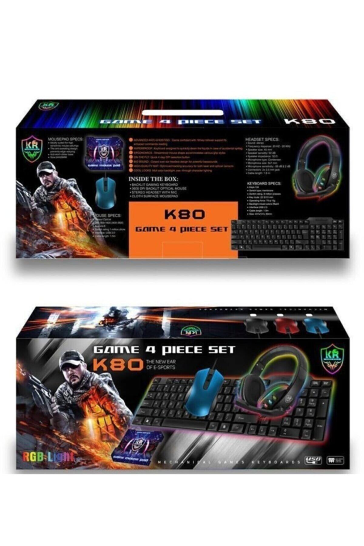 KOİ TECH Acl K80 Set Oyuncu Klavye Mouse Kulaklık Mousepad 4 Lü Set Rgb Led Işıklı Kulaklık