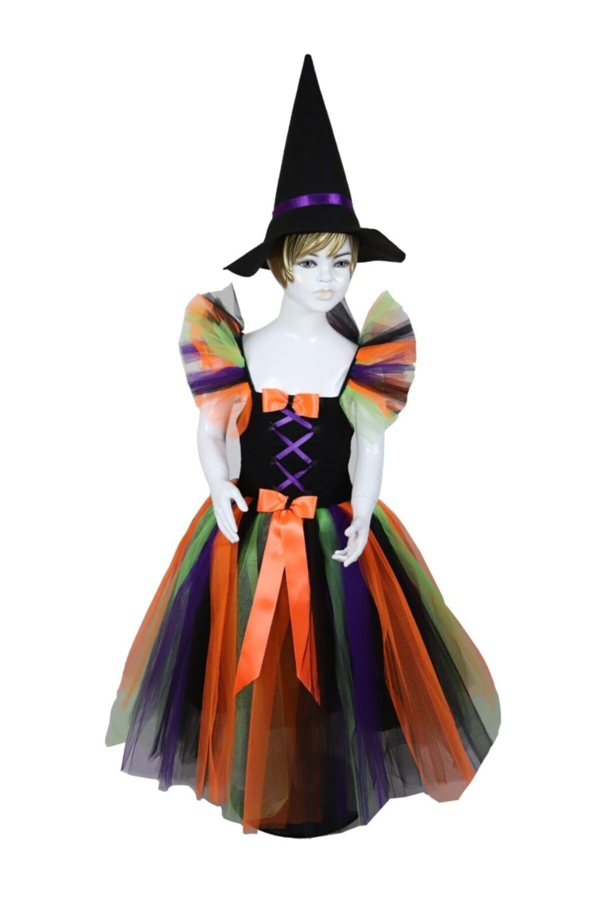 Liyavera Halloween Renkli Cadı Kostümü Cadılar Bayramı Elbisesi Doğum Günü Parti Kostümü