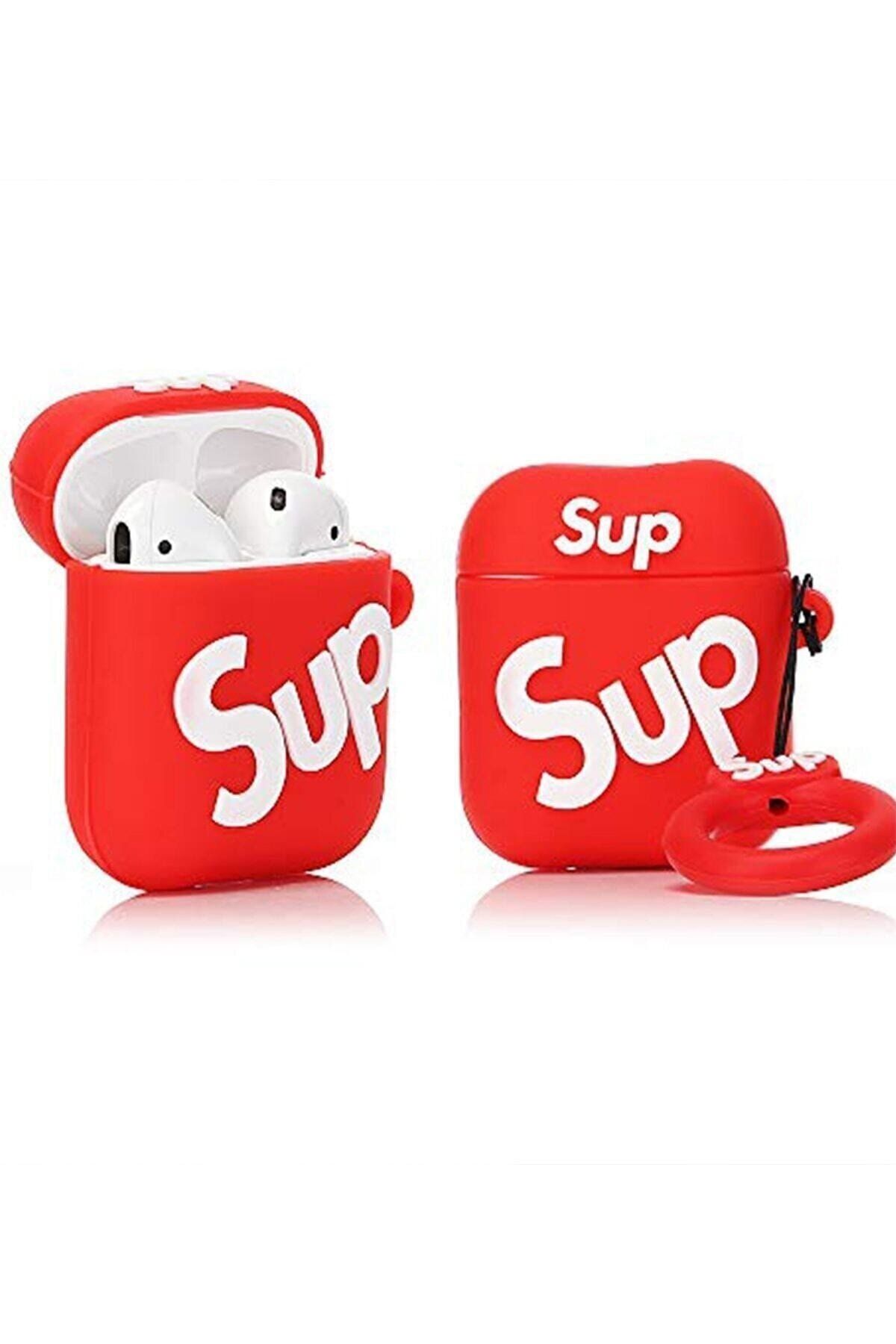 Telehome Airpods 2.nesil Uyumlu Yumuşak Slikon Kırmızı Supreme Kılıf