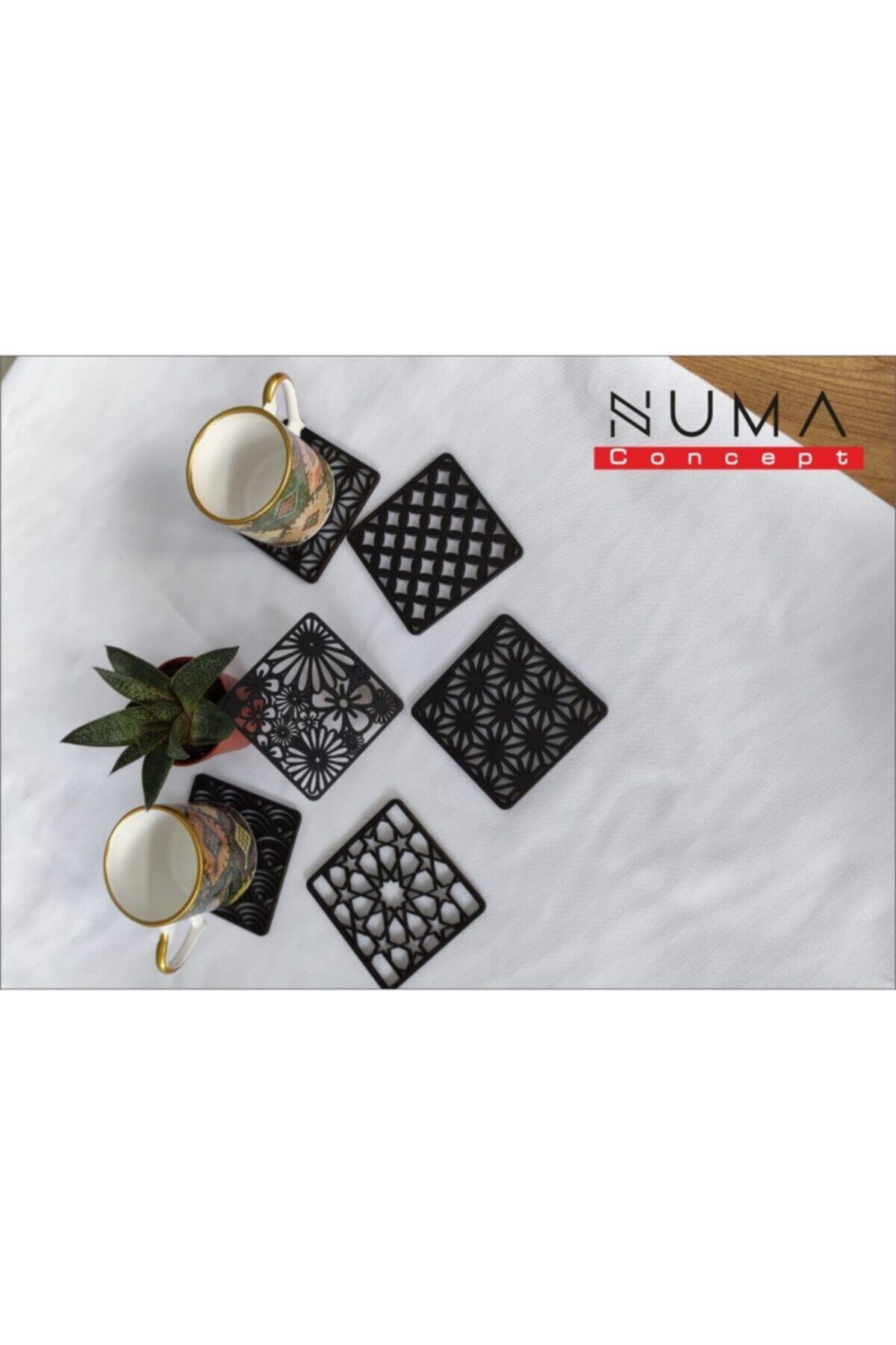 Numa Concept Kahve Vintage 6lı Ahşap Bardak Altlığı Seti-mdf Şık Siyah Bardak Altlığı- Çay Tabağı