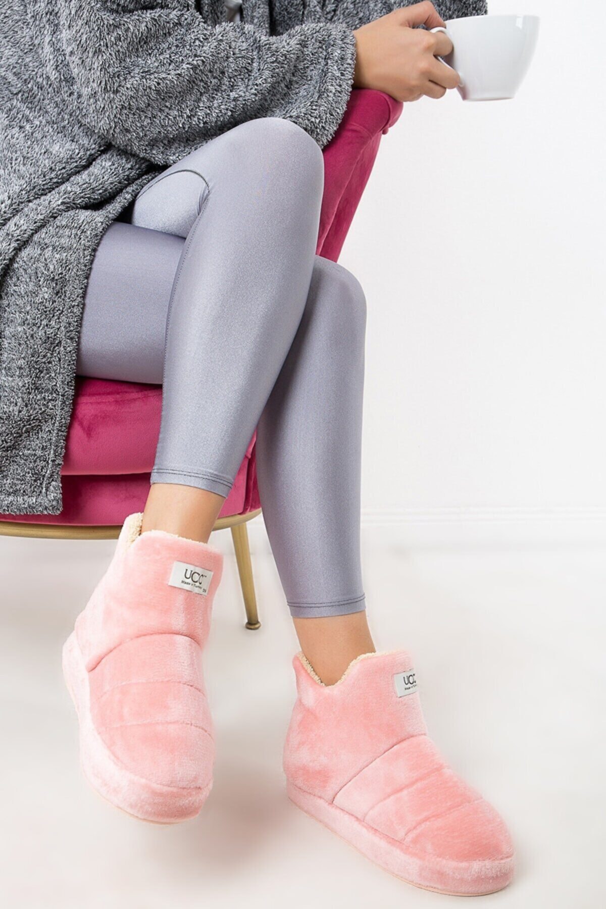 RAPAPA Kadın Kalın Taban Pudra Pembesi Günlük Ev Botu 1012-p