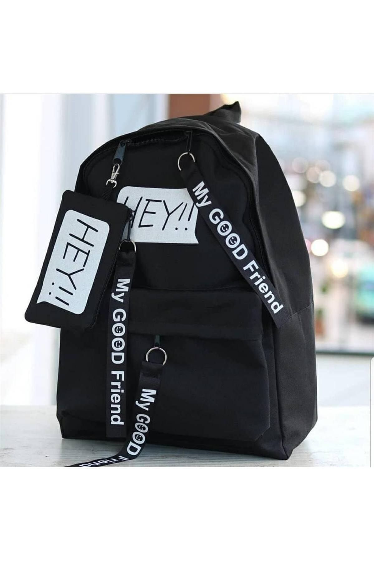 ESNASTORE Siyah Hey Model Cüzdanlı Sırt Çantası
