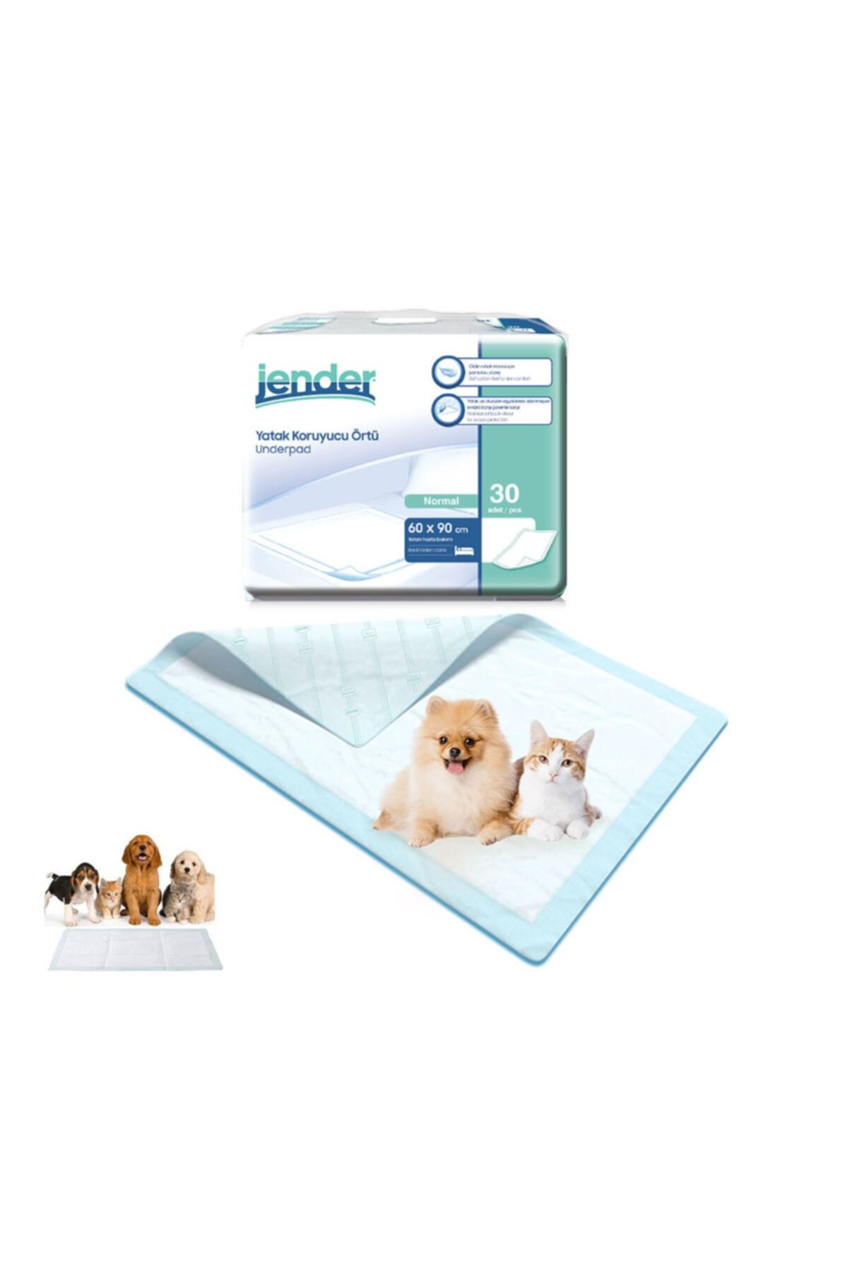 JENDER Kedi Köpek Çiş Tuvalet Pedi Örtüsü 90 Adet 60x90 Cm 90 Adet 30'lu X 3 Paket Yatak Koruyucu