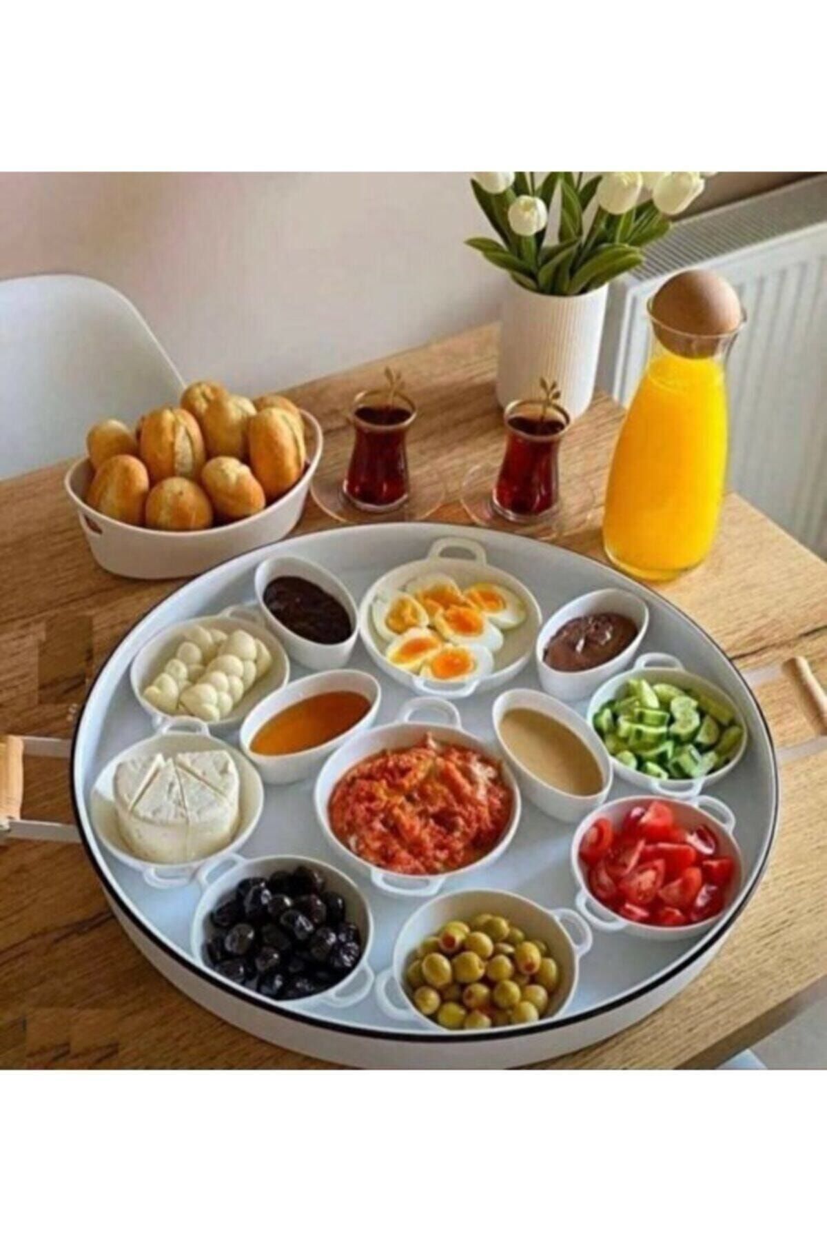 MİEN Ahşap Kulplu Country Tarzı Büyük Boy Beyaz Tepsi 51cm