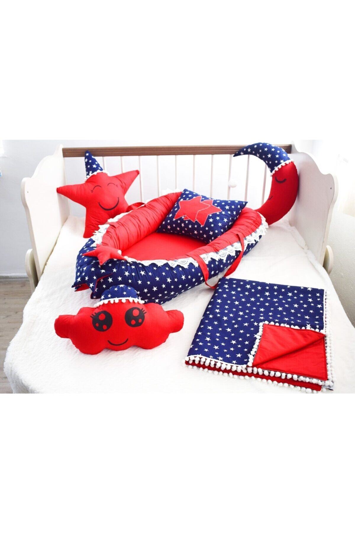 Candy Babynest Lacivert Yıldız Kırmızı Kombin Pikeli Set
