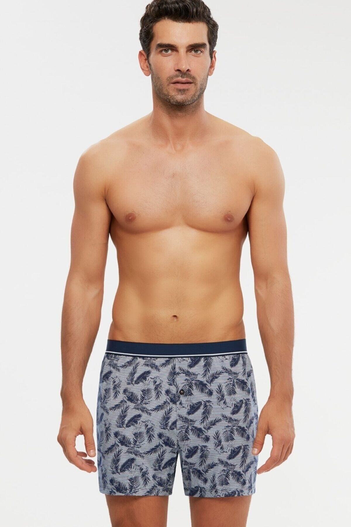 Kom Erkek Selipek Penye Boxer 4 Lü Emprime Siyah-laci S-2xl