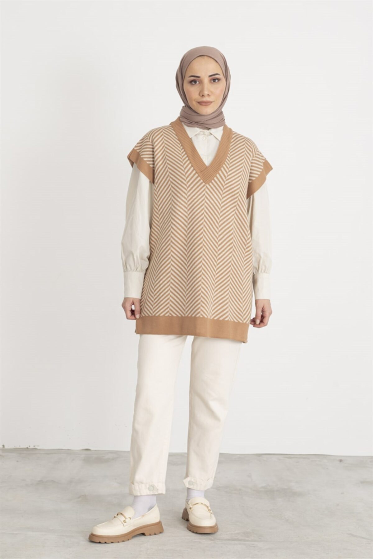 moda ala Balık Sırtı Süveter Sütlü Kahve