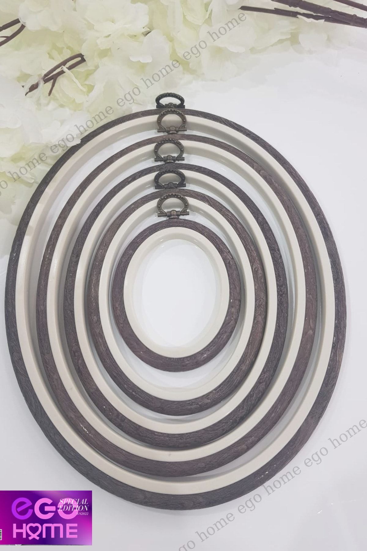 ego home Nurge Pano Kasnağı Doğal Ahşap Görünümlü Pano Oval Set 5 Li Set No:1-2-3-4-5 Takım